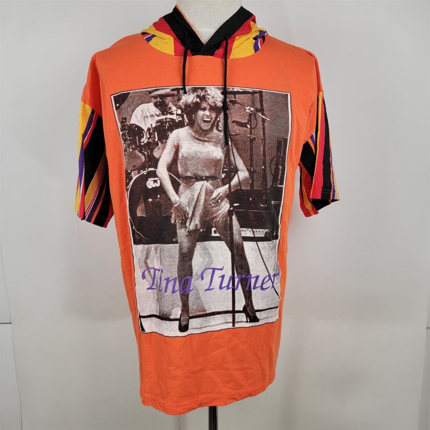 Vintage Tina Turner Orange Shirt w/ Striped Hood & Shorts Mens L/XL