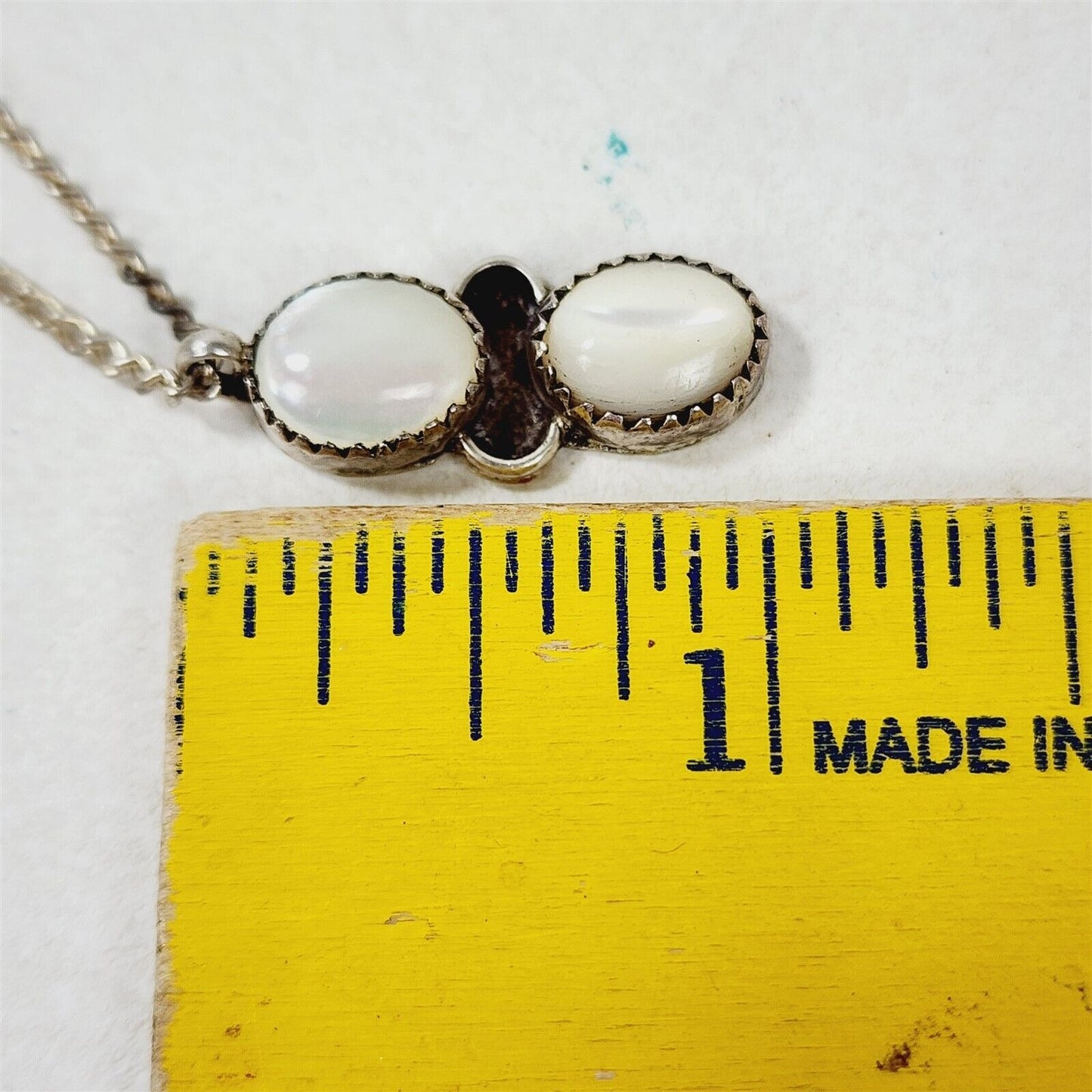 Vintage Two Moonstone Old Pawn Sterling Silver Necklace 16”