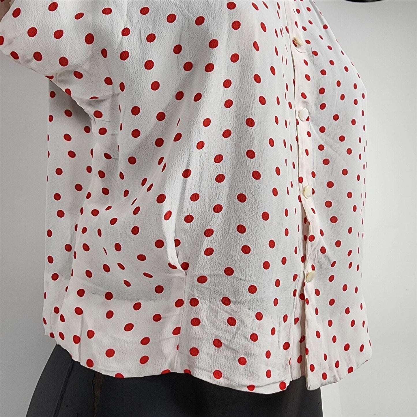 Vintage White w/ Red Polka Dots Short Sleeve Top Blouse Womens S