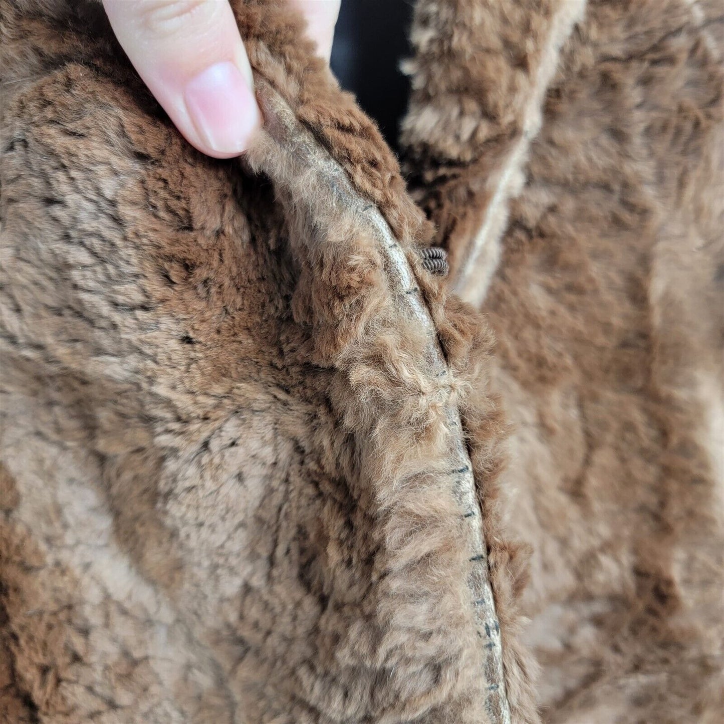 Vintage Brown Fur Coat Tight Short Fur Lined Womens L/XL