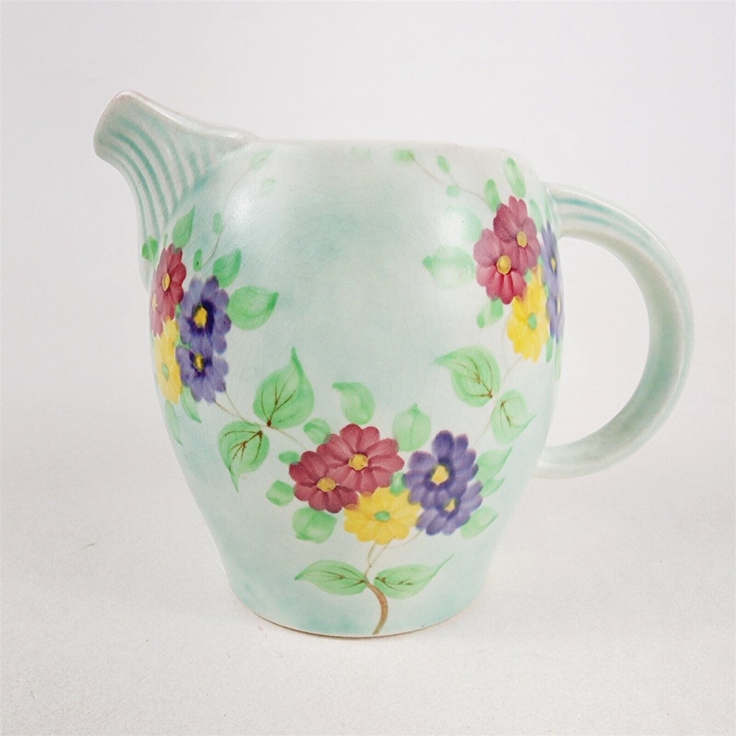 Vintage Radford England Blue/Green Floral Pitcher - 5 1/4" tall