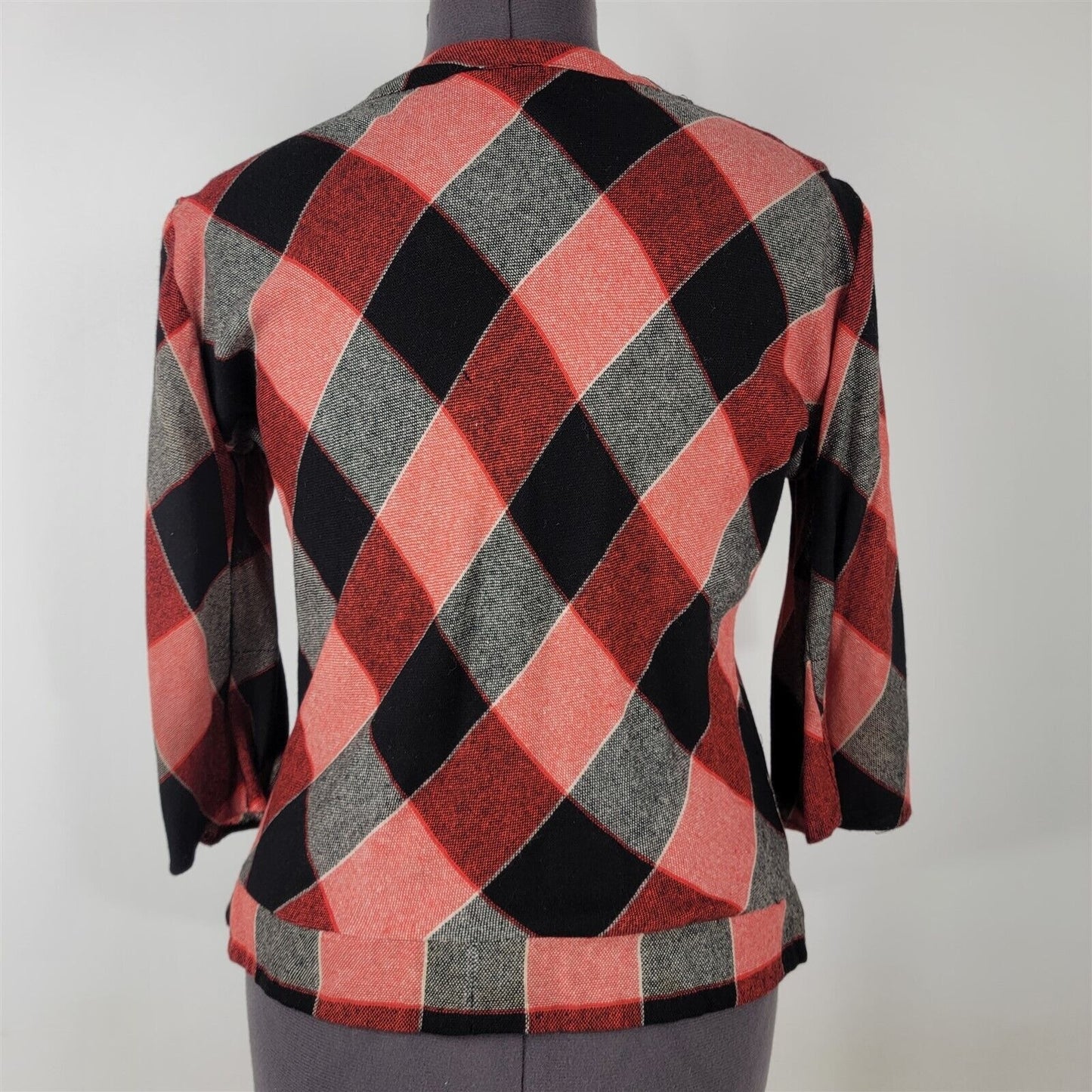 Vintage 1970s Red & Black Plaid Top Blouse Long Sleeve Womens S