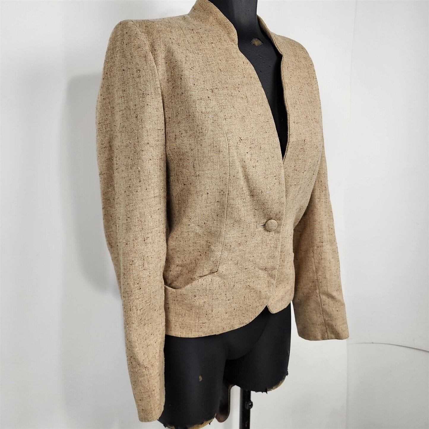 Vintage 1970s Phillip Courtney Tan Beige Tweed 2 Piece Skirt Suit Set