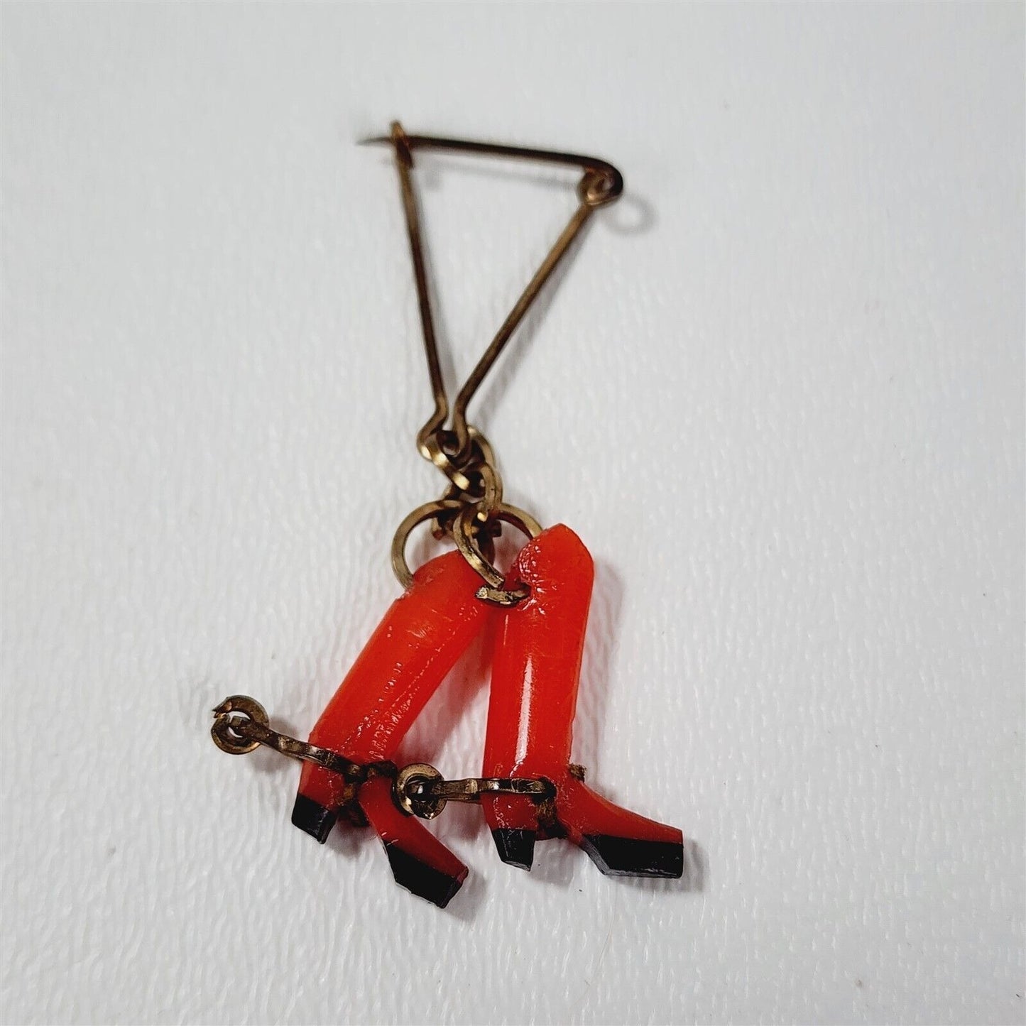 Vintage Red Plastic Cowboy Boots Western Dangle Pin Brooch