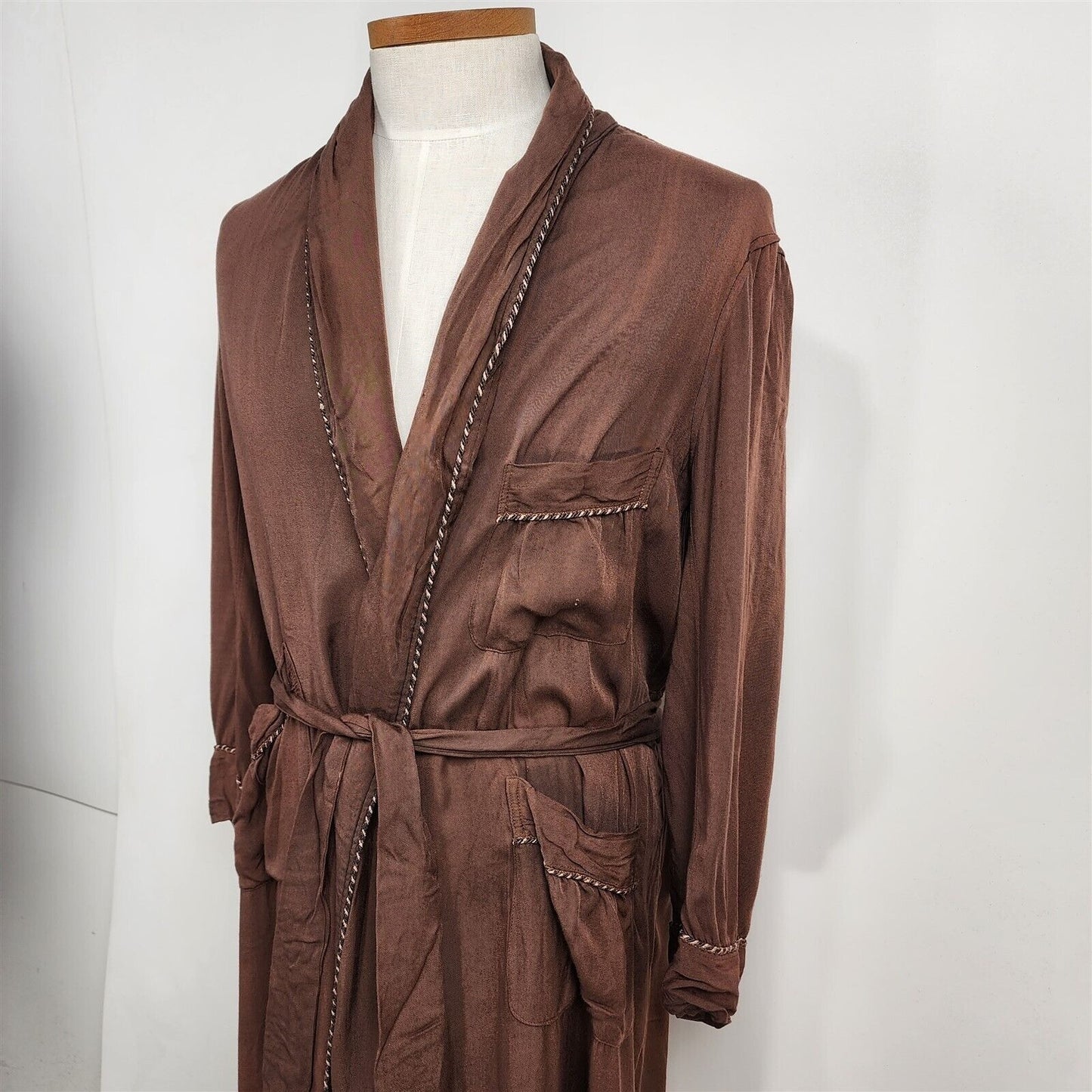 Vintage Hollywood Robe Brown Long Sleeve Lounge Belted Robe