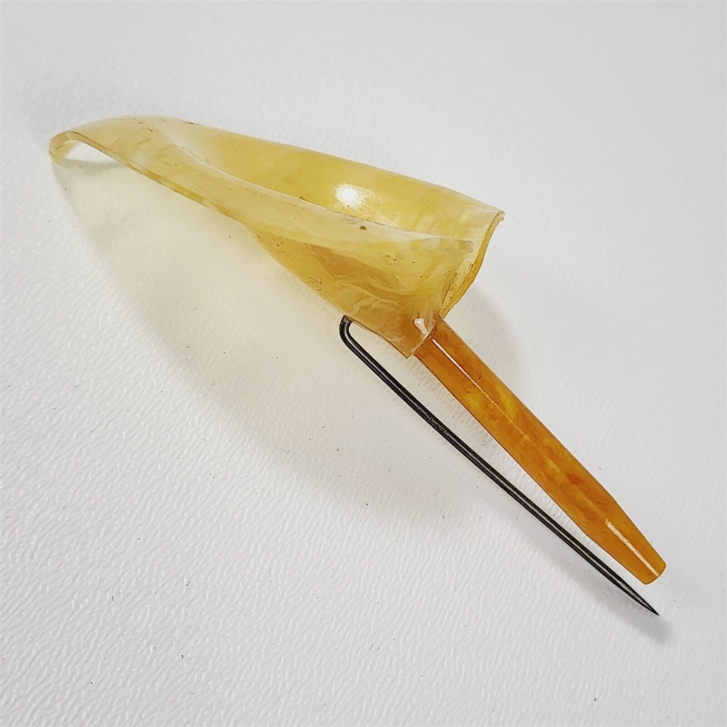 Vintage Yellow Swirl Celluloid Mourning Lilly Flower Stick Hat Pin