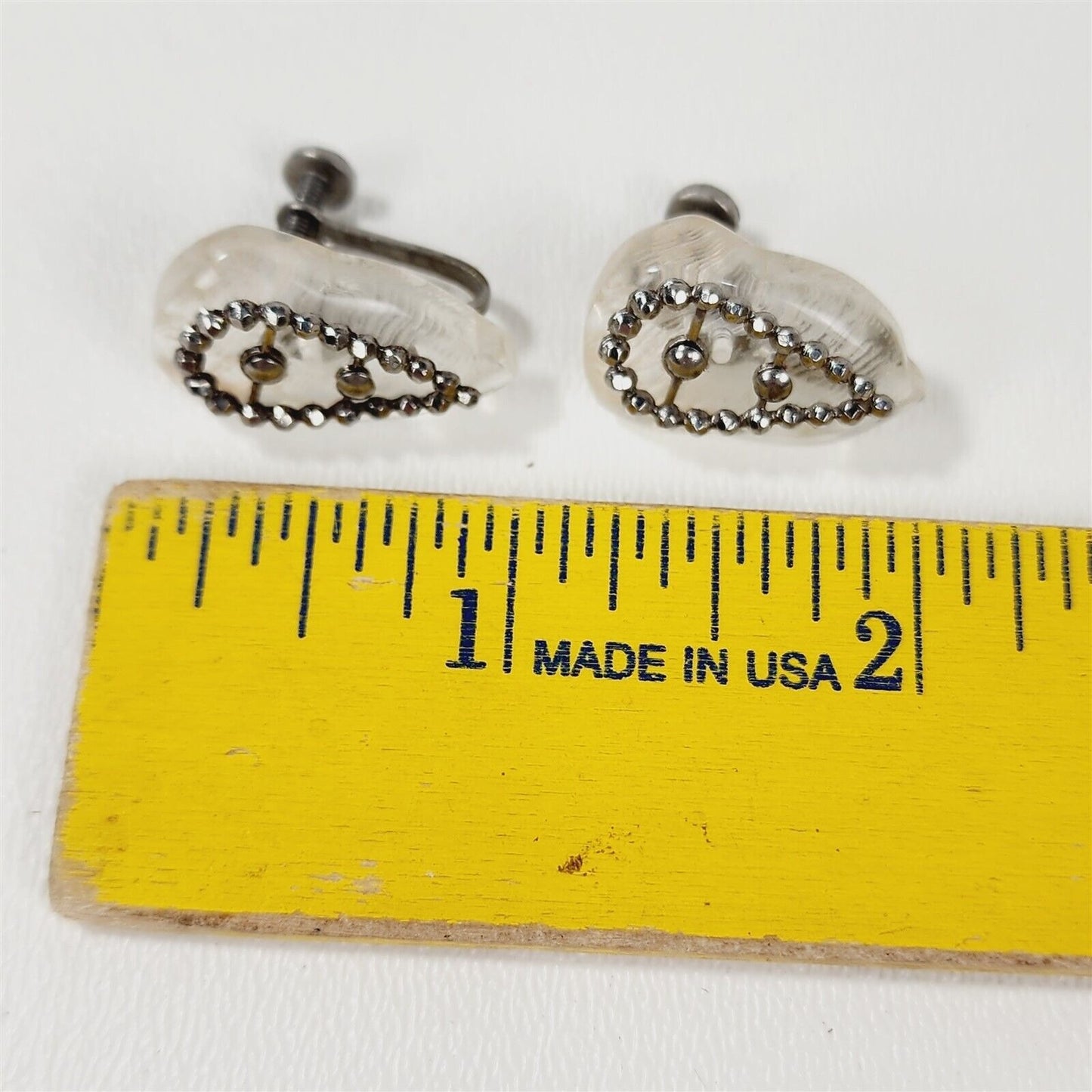 Vintage Clear Lucite & Marcasite Screwback Earrings