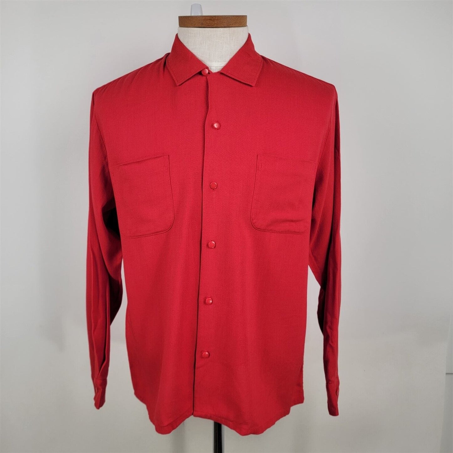 Vintage Da Vinci CA Red Long Sleeve Button Loop Collared Shirt Mens Size L