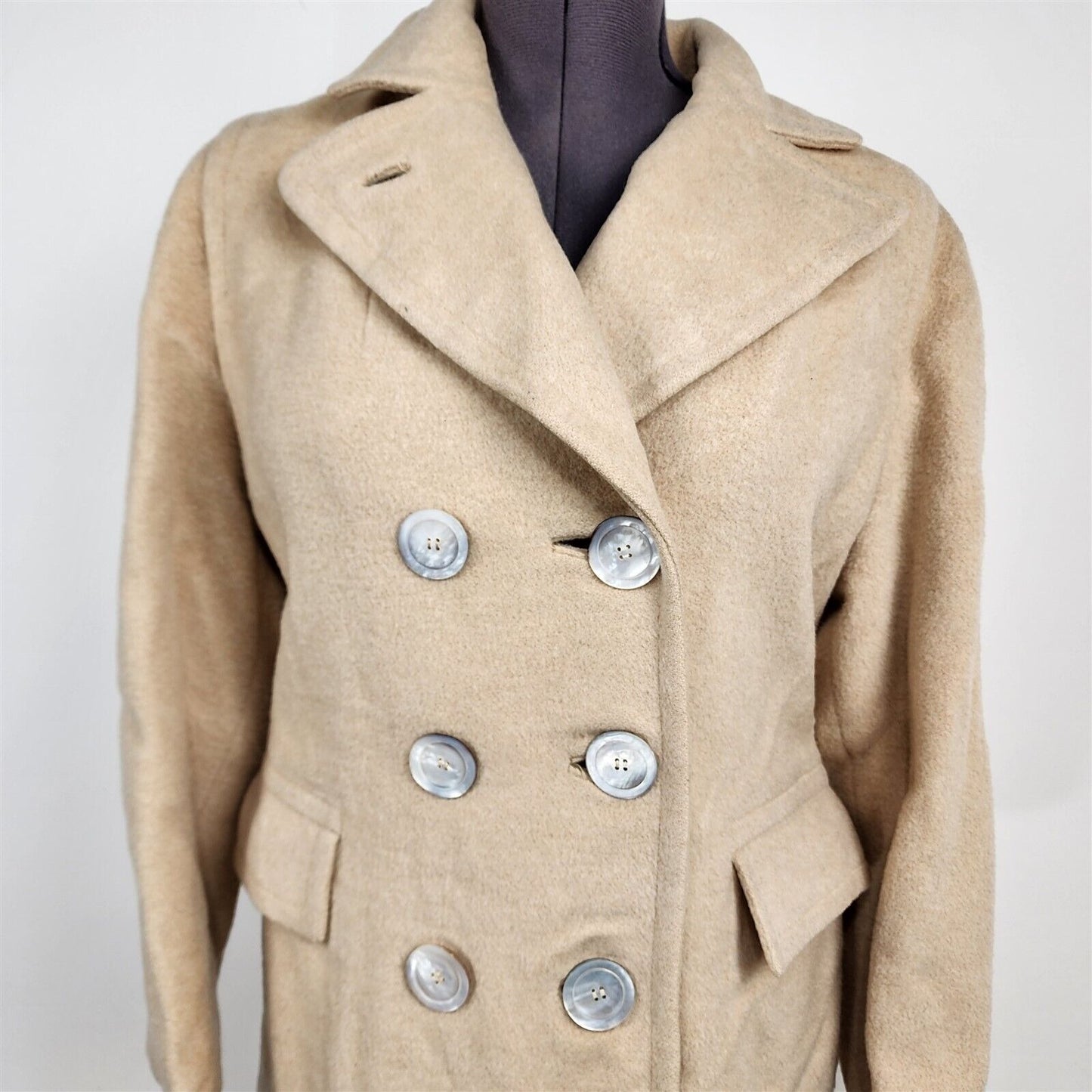 Vintage 1970s Warren of Stafford Cream Double Breasted Wool Peacoat