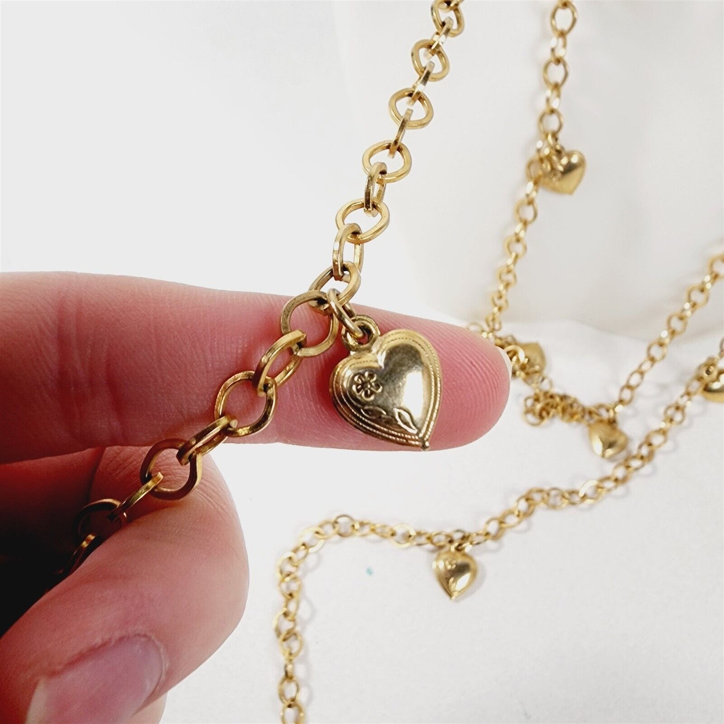 Vintage Gold Tone Chain Heart Charms Long Flapper Necklace