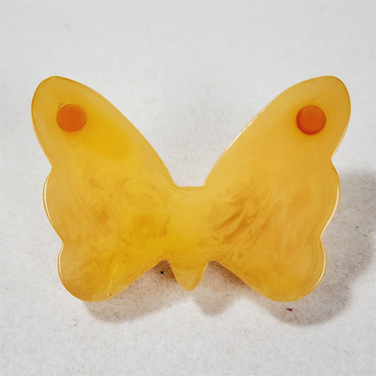 Vintage Yellow Swirl Catalin Bakelite Dot Butterfly Brooch Small