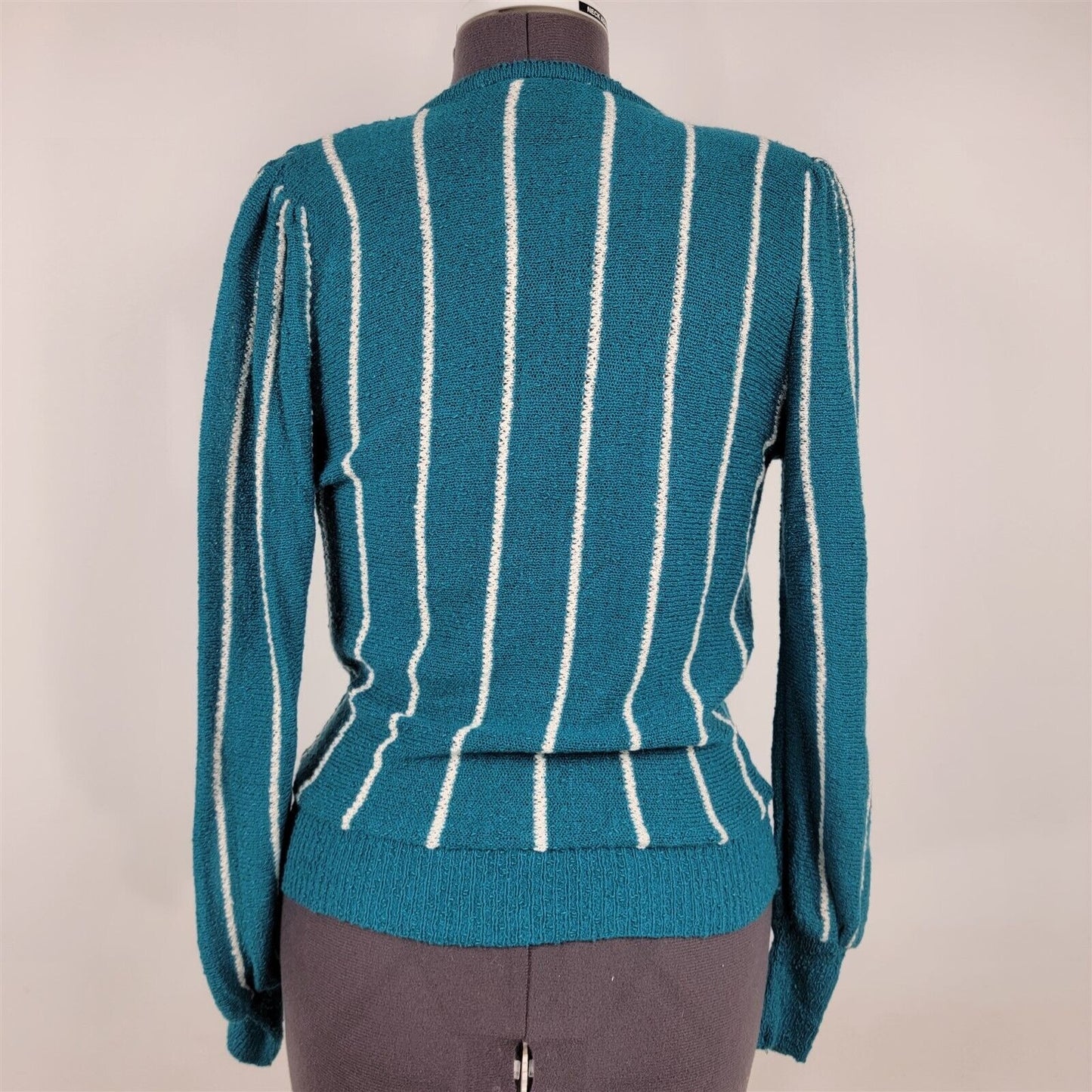 Vintage 1970s Just-Mort Skirt Sweater Top 2 Piece Set Teal Striped Womens Size S