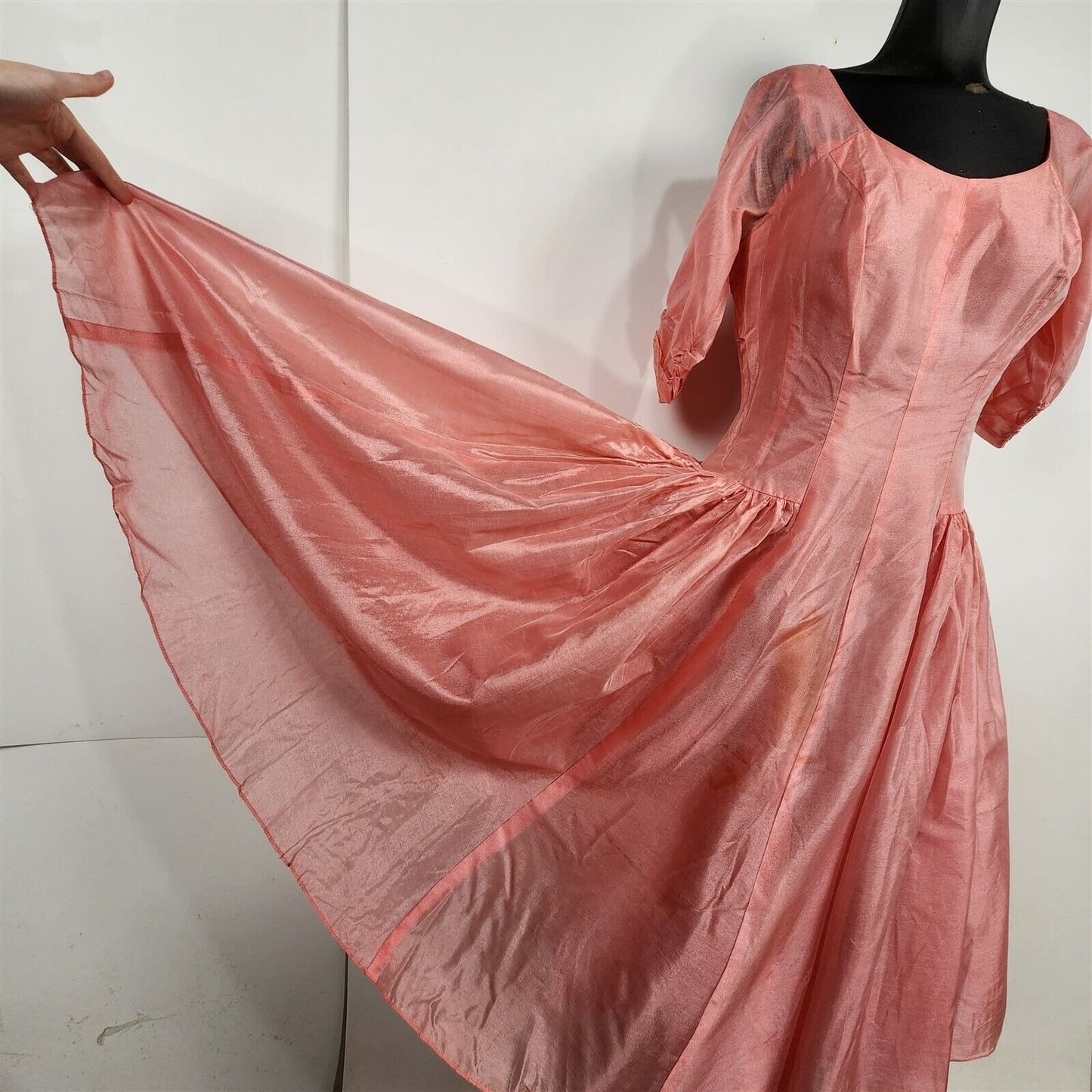 Vintage Peach Pink Chiffon Dress Half Sleeve Costume Theatre Womens Size S