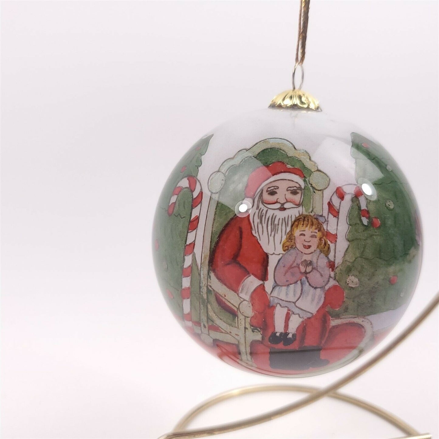 Sitting on Santa's Lap Reverse Hand Painted Christmas Tree Ornament 3" 1998