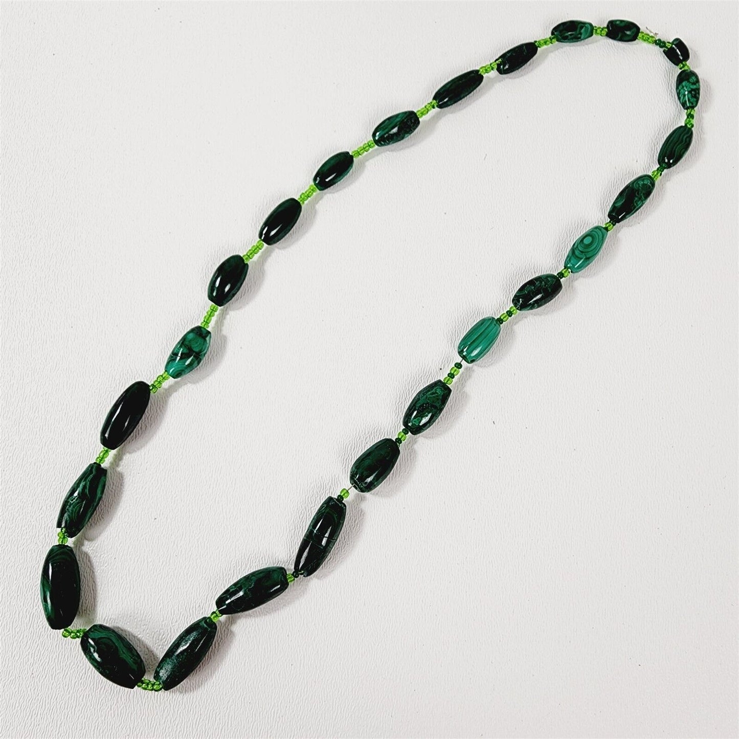 Vintage Green Malachite Graduated Oblong Beaded Necklace - 22"