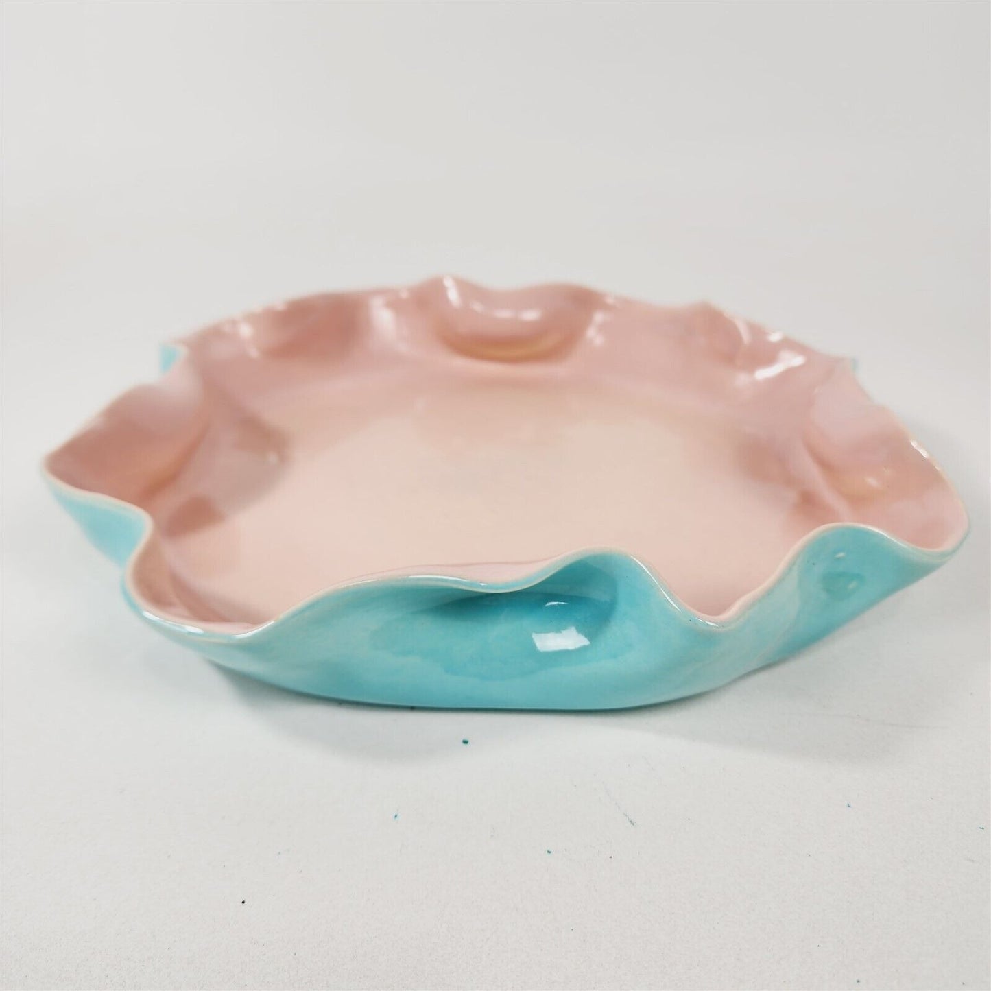 Vintage MCM La Bonita Pottery Pink Blue Turquoise Dish Tray w/ Handles