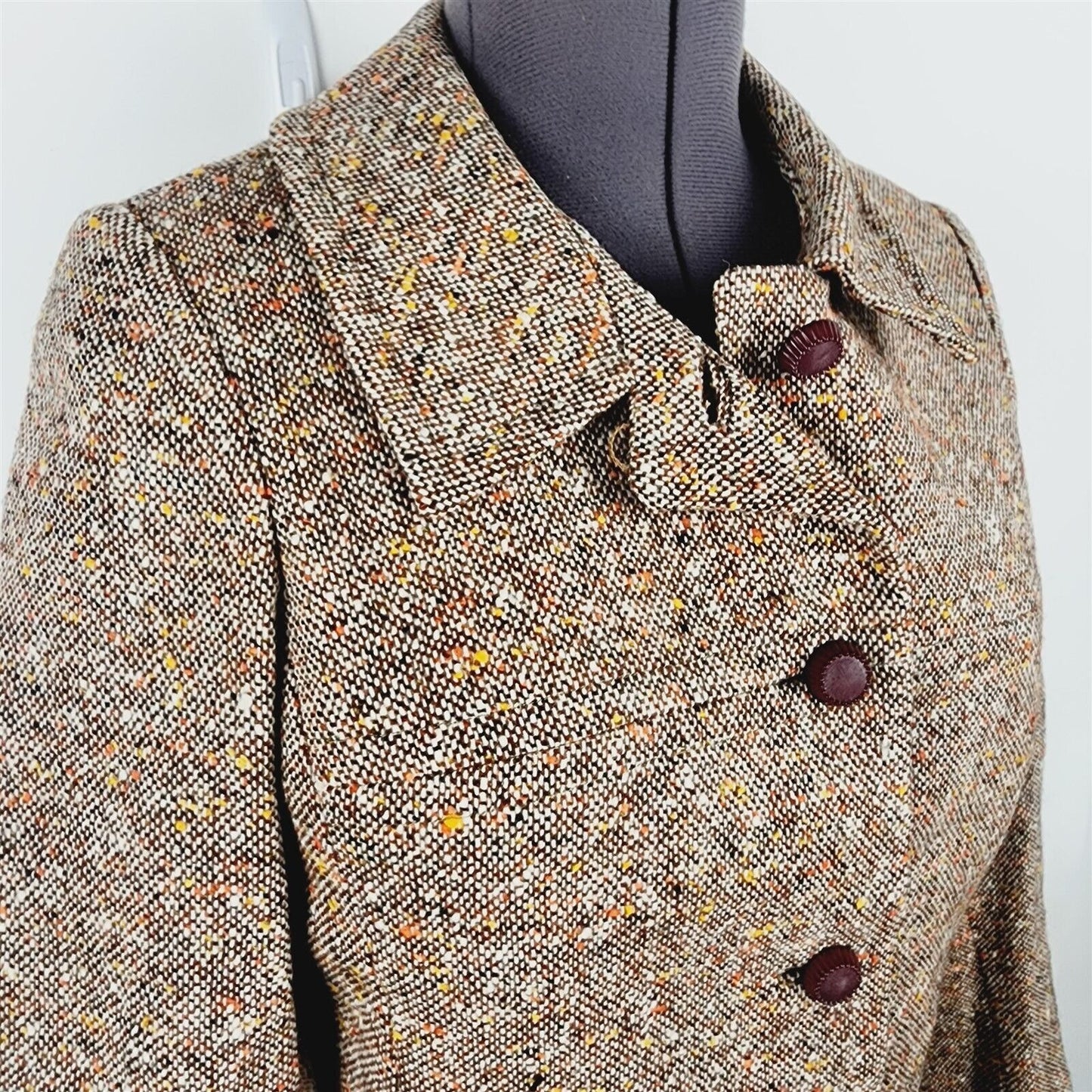 Vintage Betty Rose 1960s Brown Tweed Jacket Button Front Button Loop Coat