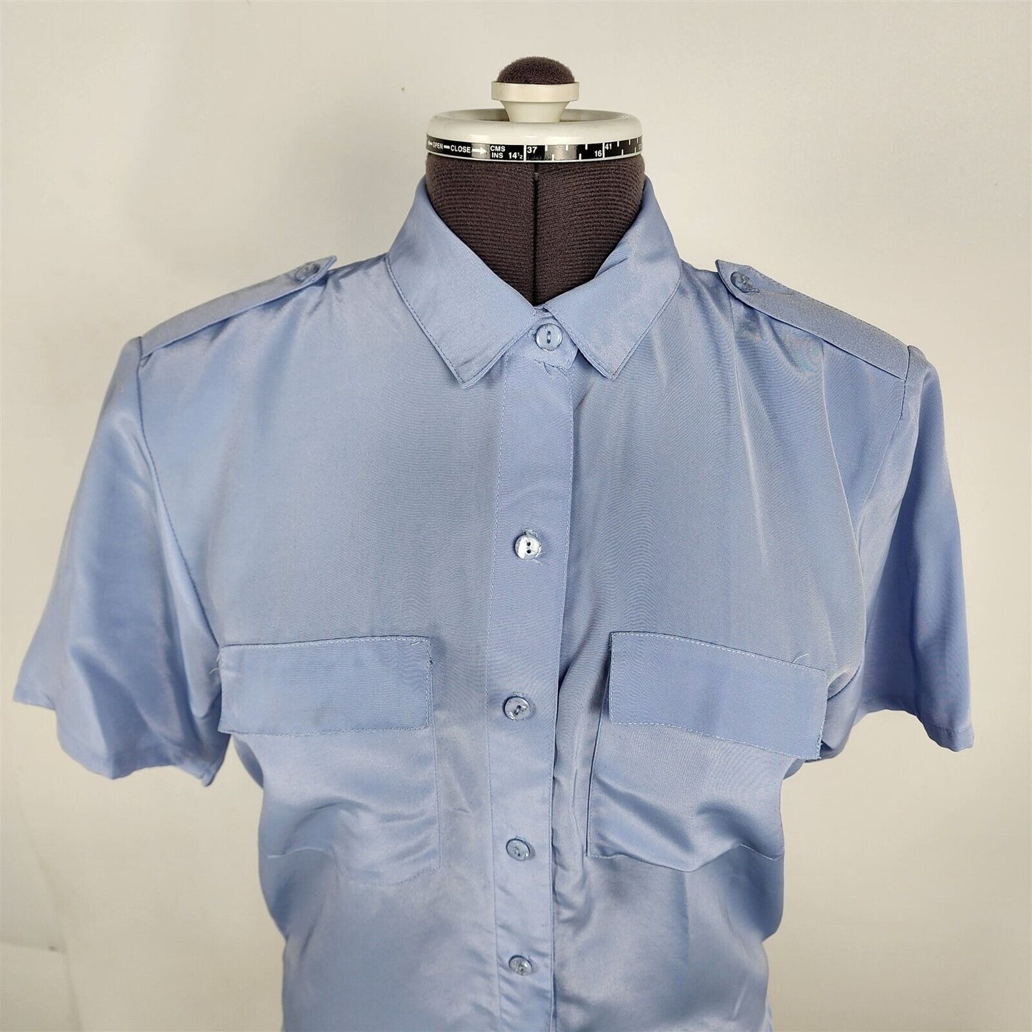 Vintage Maygene Light Blue Short Sleeve Collared Shirt Blouse Womens Size M