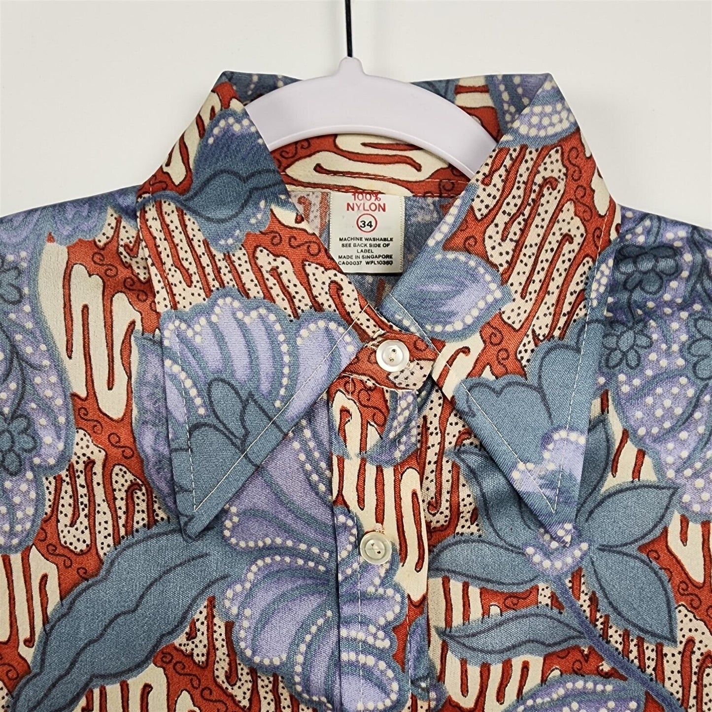 Vintage 1960s-70s Blue & Orange Floral Nylon Disco Shirt Mens 34