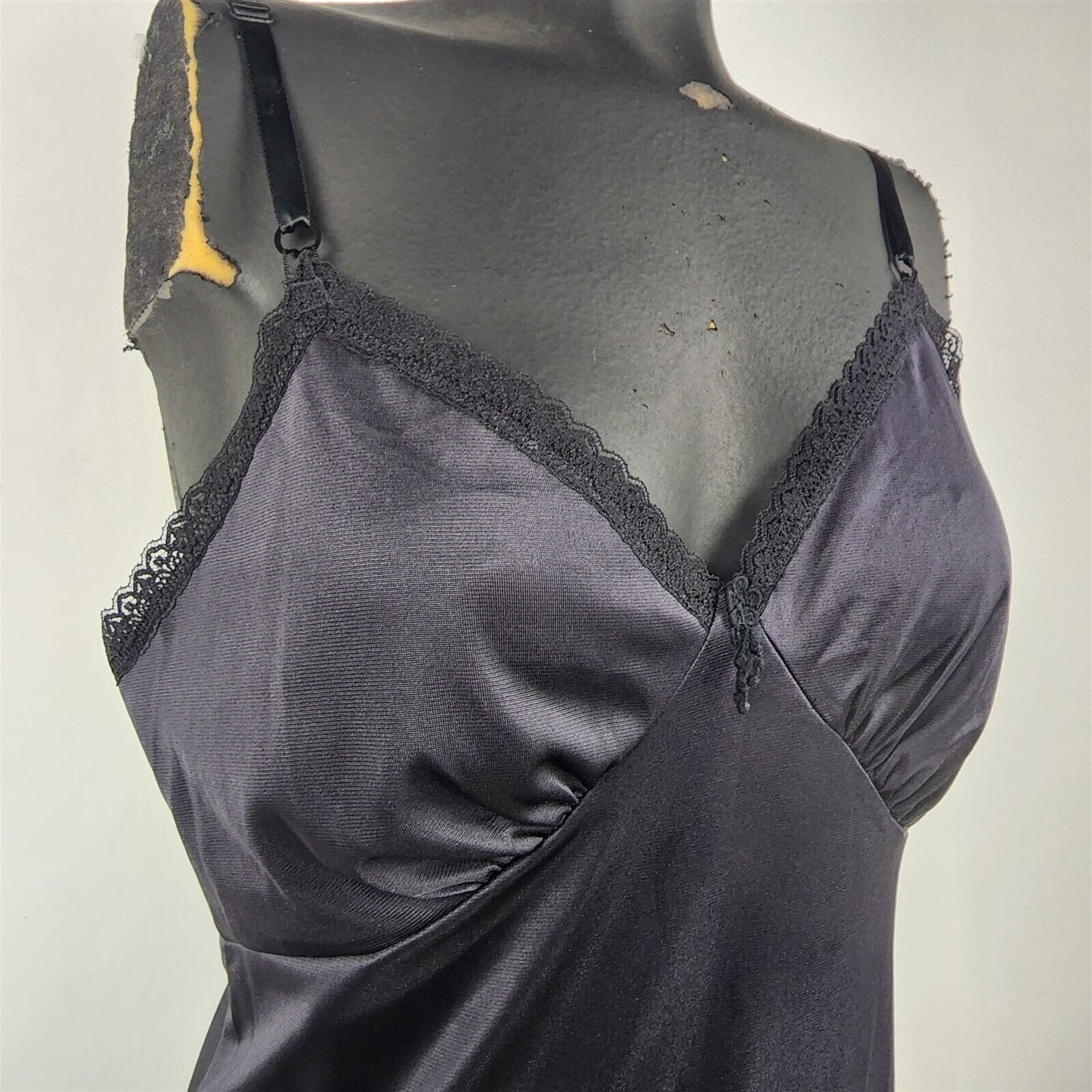 Vintage Sears Black Nylon Slip Camisole Dress Lace Trim Lingerie Size 34