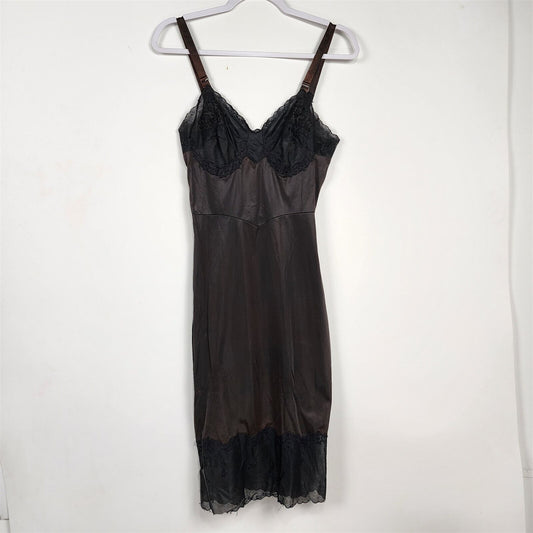 Vintage Laroo Black Nylon Lace Slip Dress Lingerie Womens 32