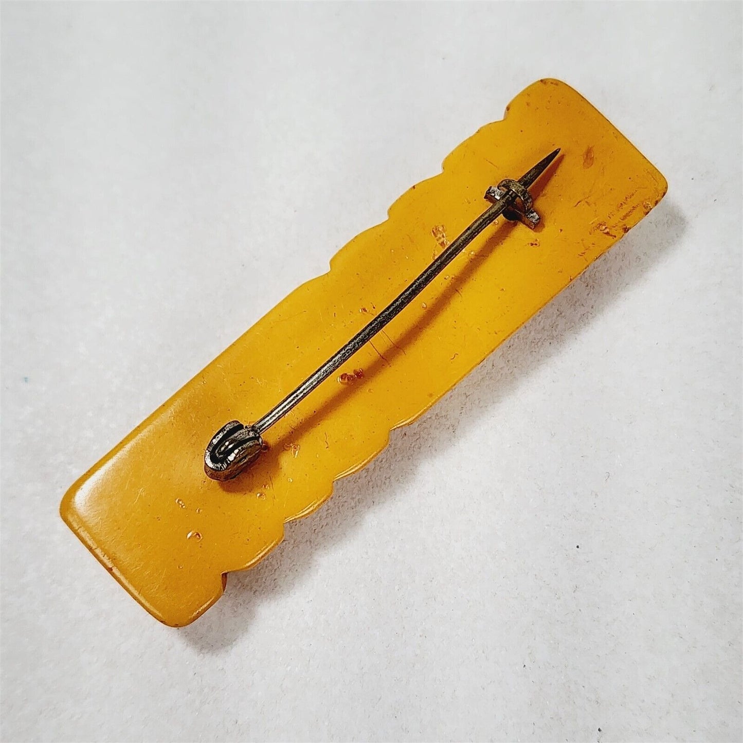 Vintage Carved Bakelite Brooch Bar Pin Butterscotch Yellow - 2 1/4"