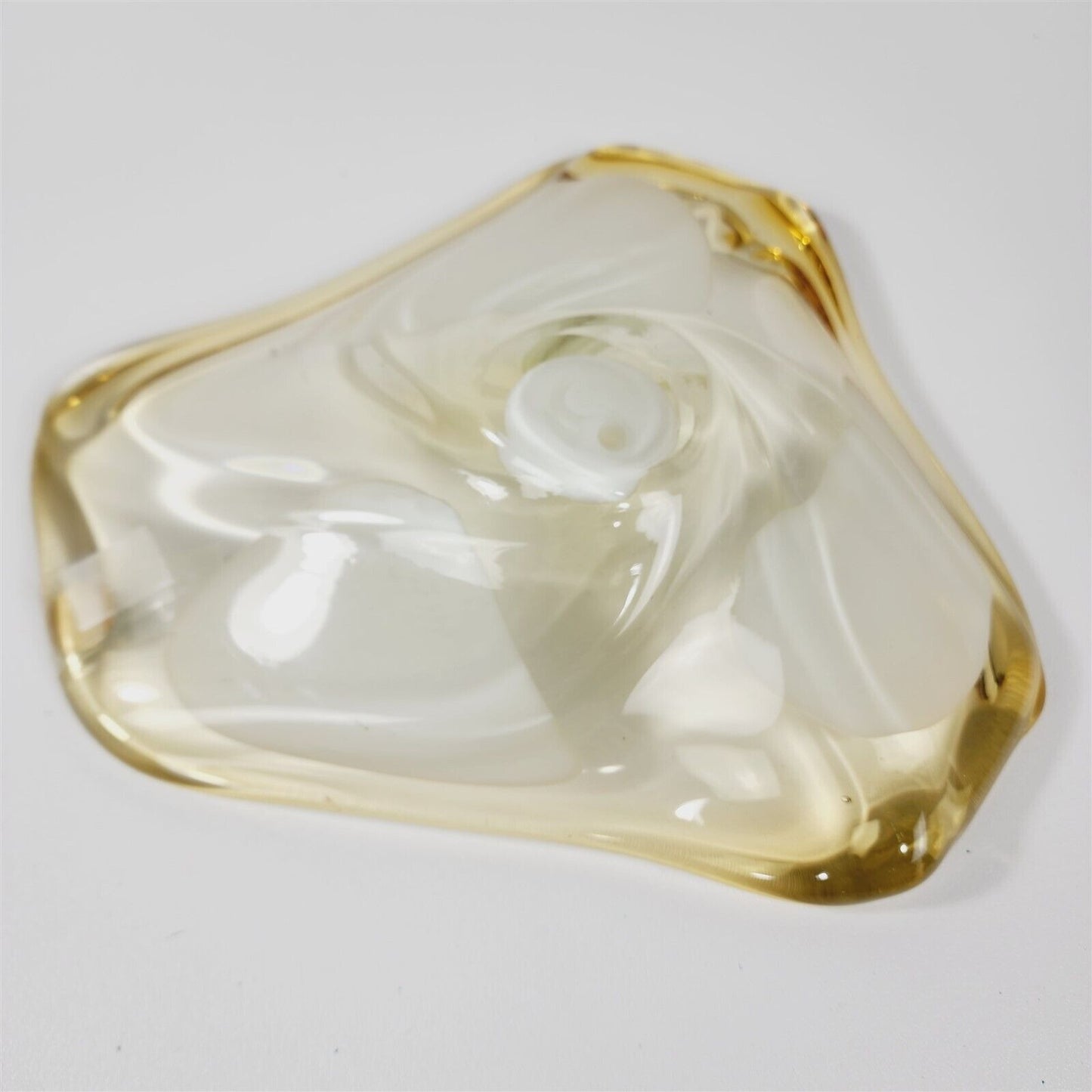 Vintage Murano Guildcraft Art Glass Abstract Yellow White Dish - 11 1/2"