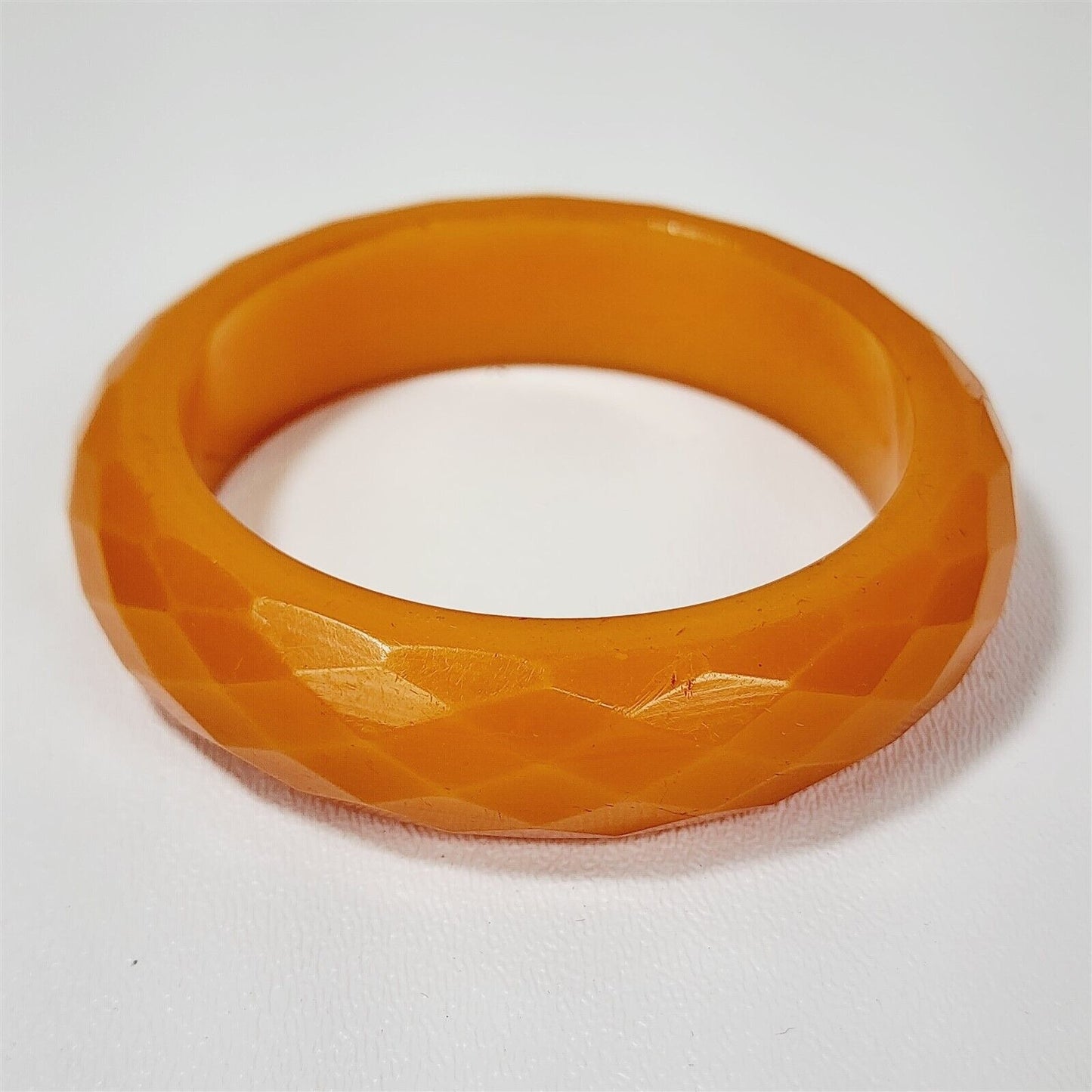 Vintage Butterscotch Bakelite Faceted Yellow Orange Bangle Bracelet 3/4"