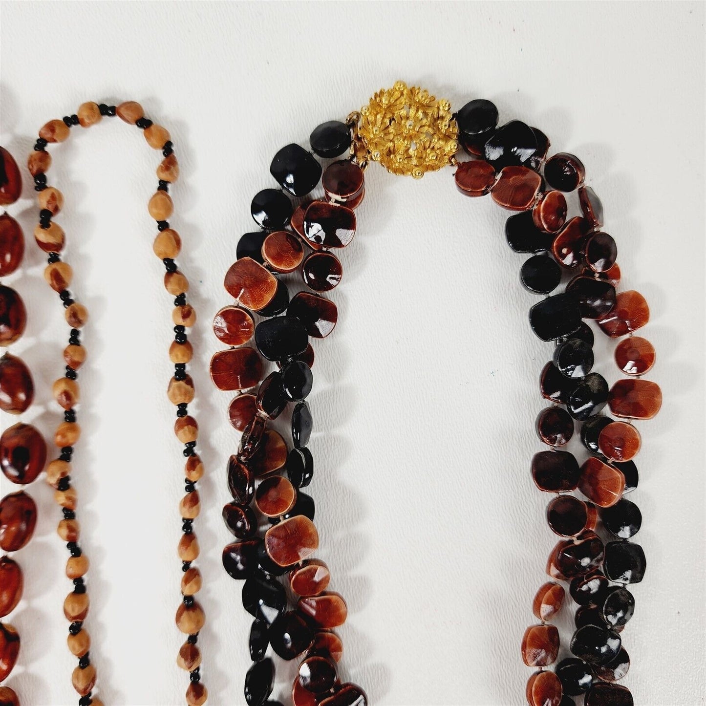 4 Vintage Brown Beaded Retro Necklaces