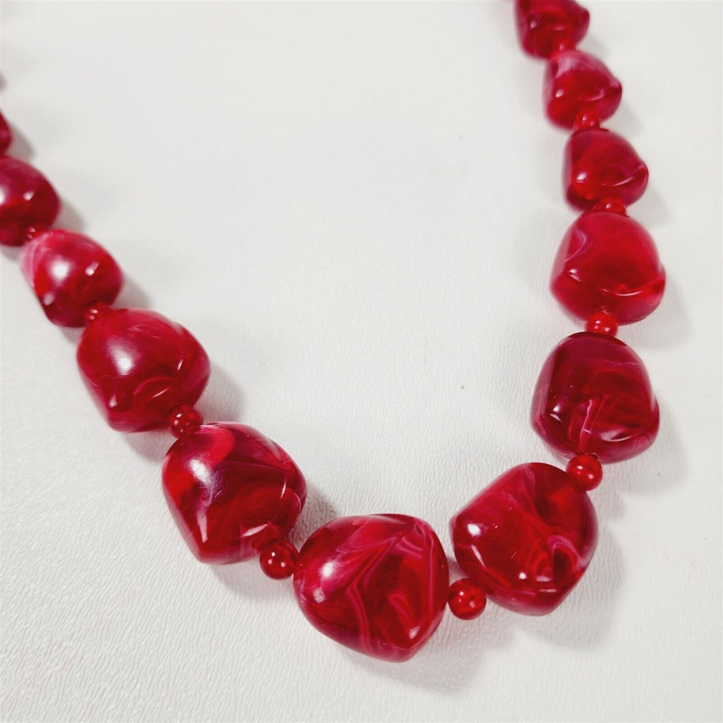 Vintage 1960s Red Swirl Molded Plastic Bead Necklace - 24"