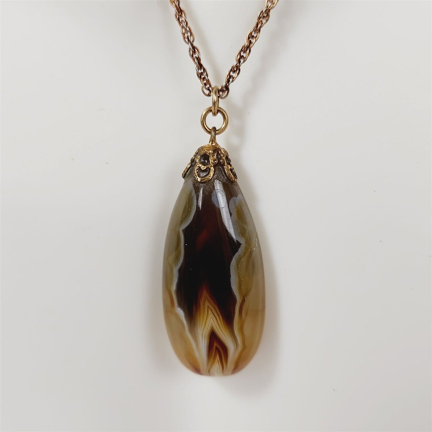 Vintage Teardrop Agate Pendant Necklace