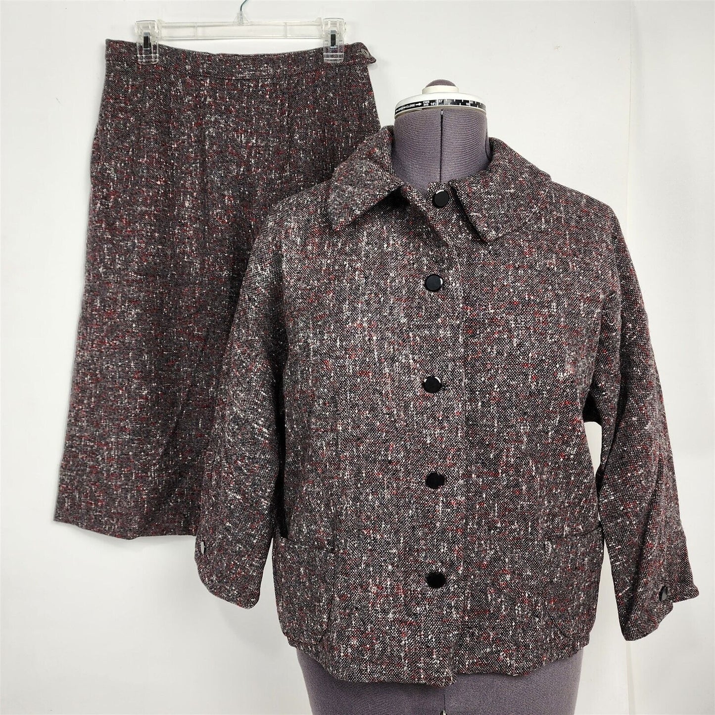 Vintage 1950s Brown & Red Tweed Jacket Skirt Set