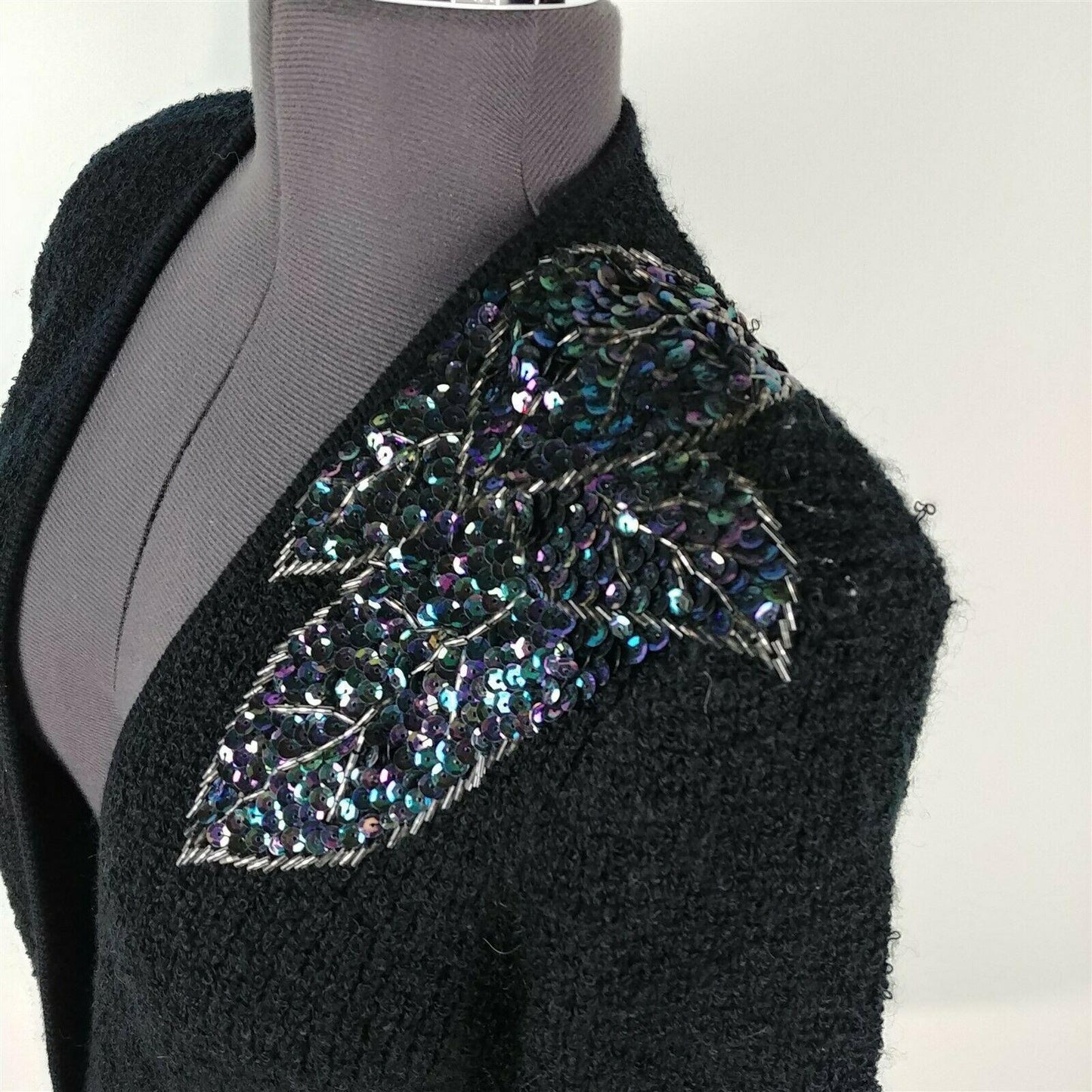 Adele Joyce Black Sequin V-Neck Long Sleeve Cardigan Sweater Womens Size M