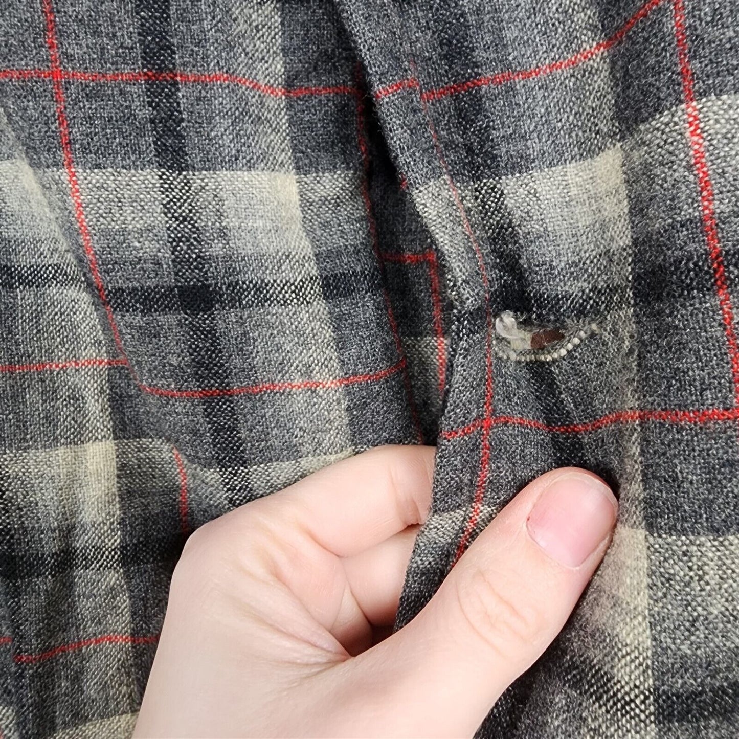 Vintage 1960s Wool Lightweight Jacket Gray & Red Plaid Size M