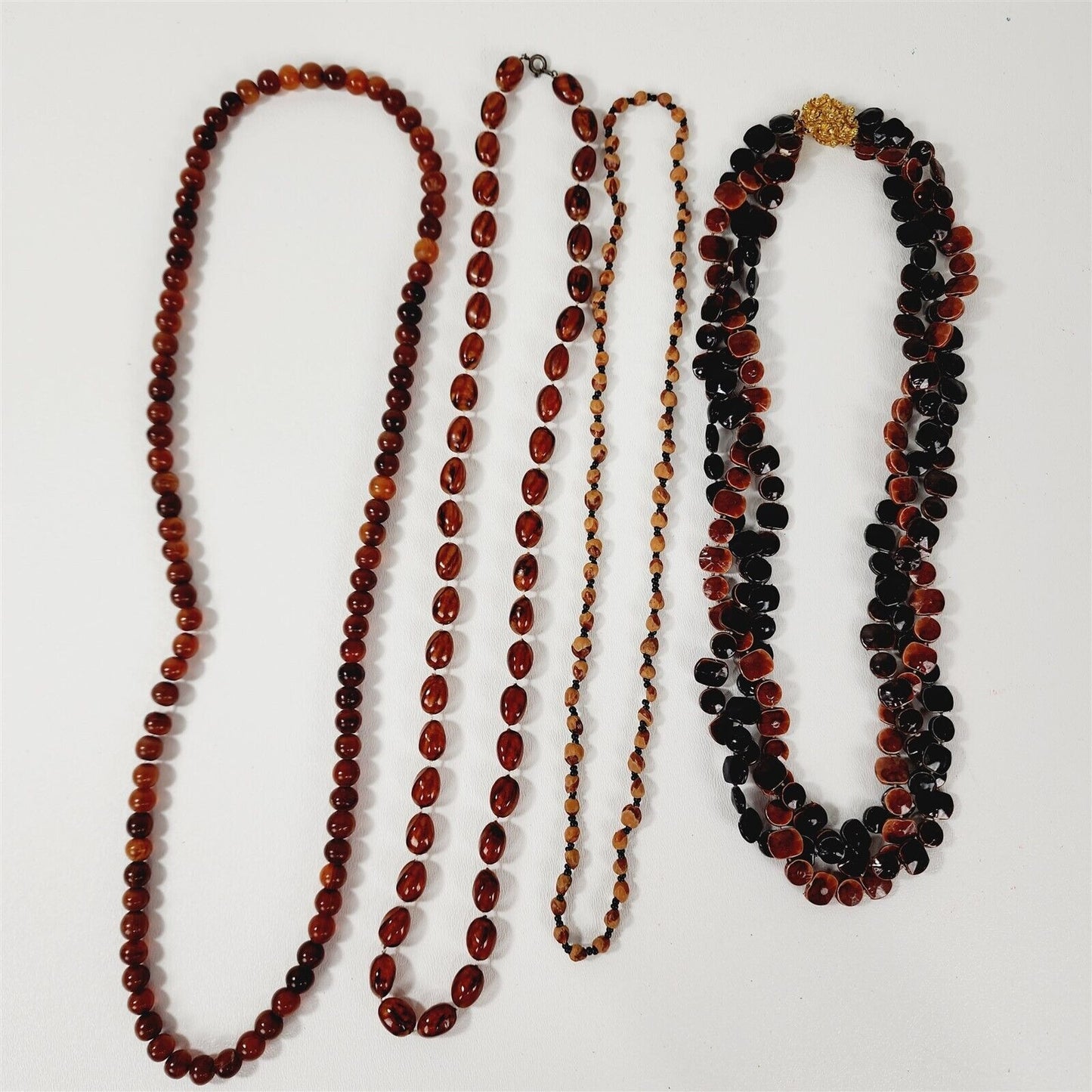 4 Vintage Brown Beaded Retro Necklaces