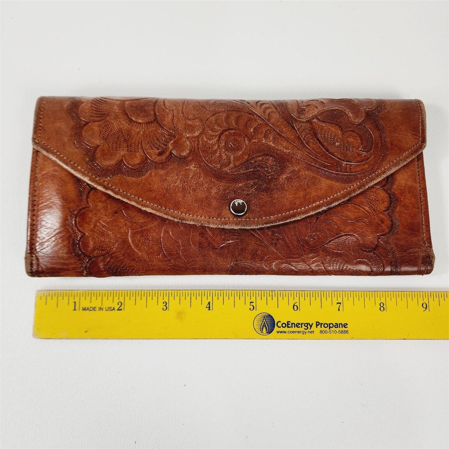 Vintage Tooled Leather Floral Tri-Fold Wallet