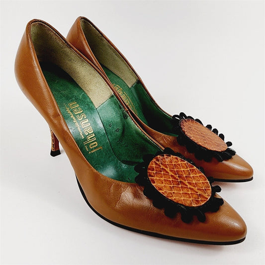 Vtg 1950s/60s So Unbelievably Johansen Brown Snakeskin Leather Heel Womens 4 B