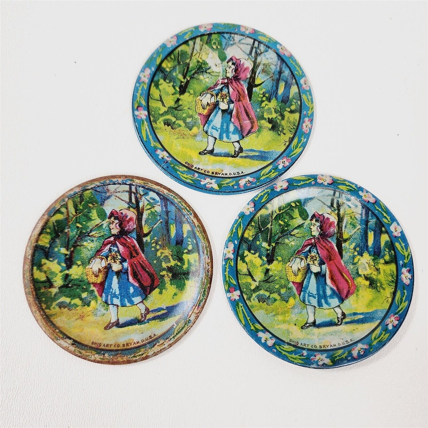 Vintage 7 Piece Vintage Ohio Art Red Riding Hood Childs Tea Set Tin Litho