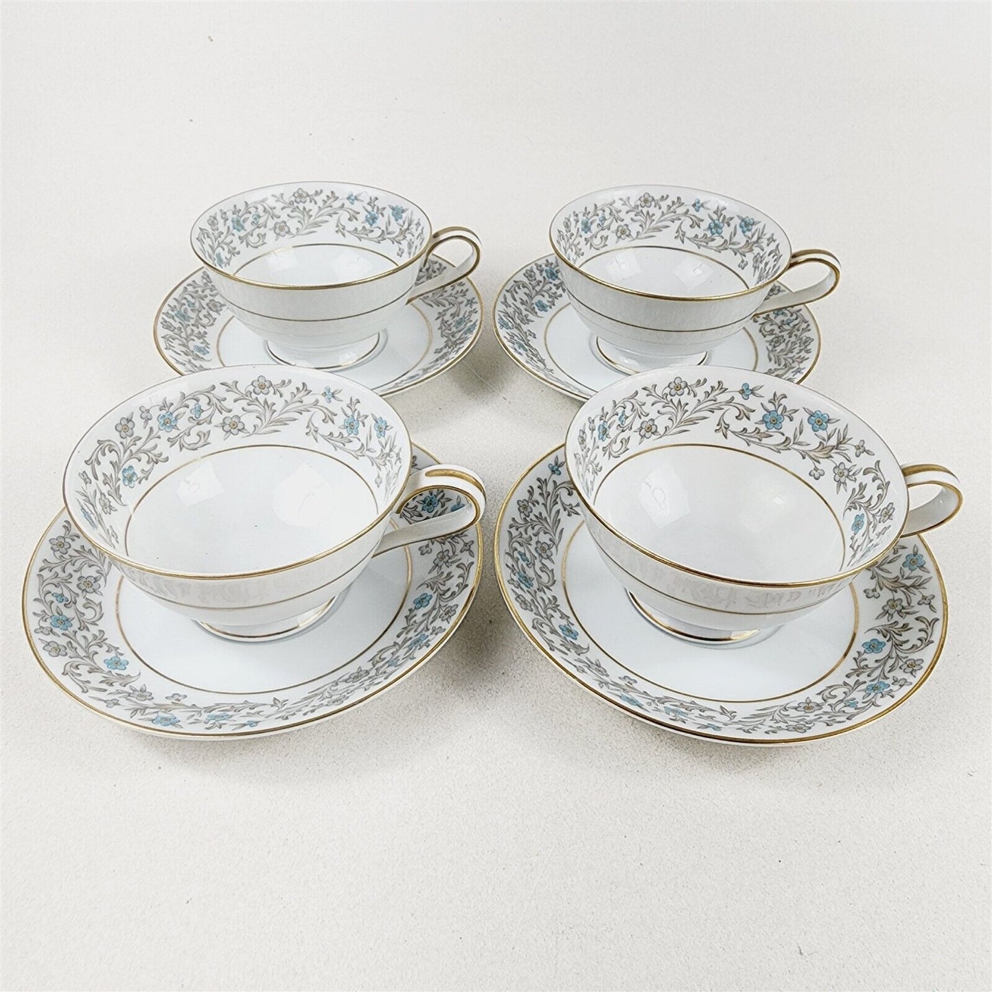 Noritake Dover 5633 Set of 4 Teacups & Saucers