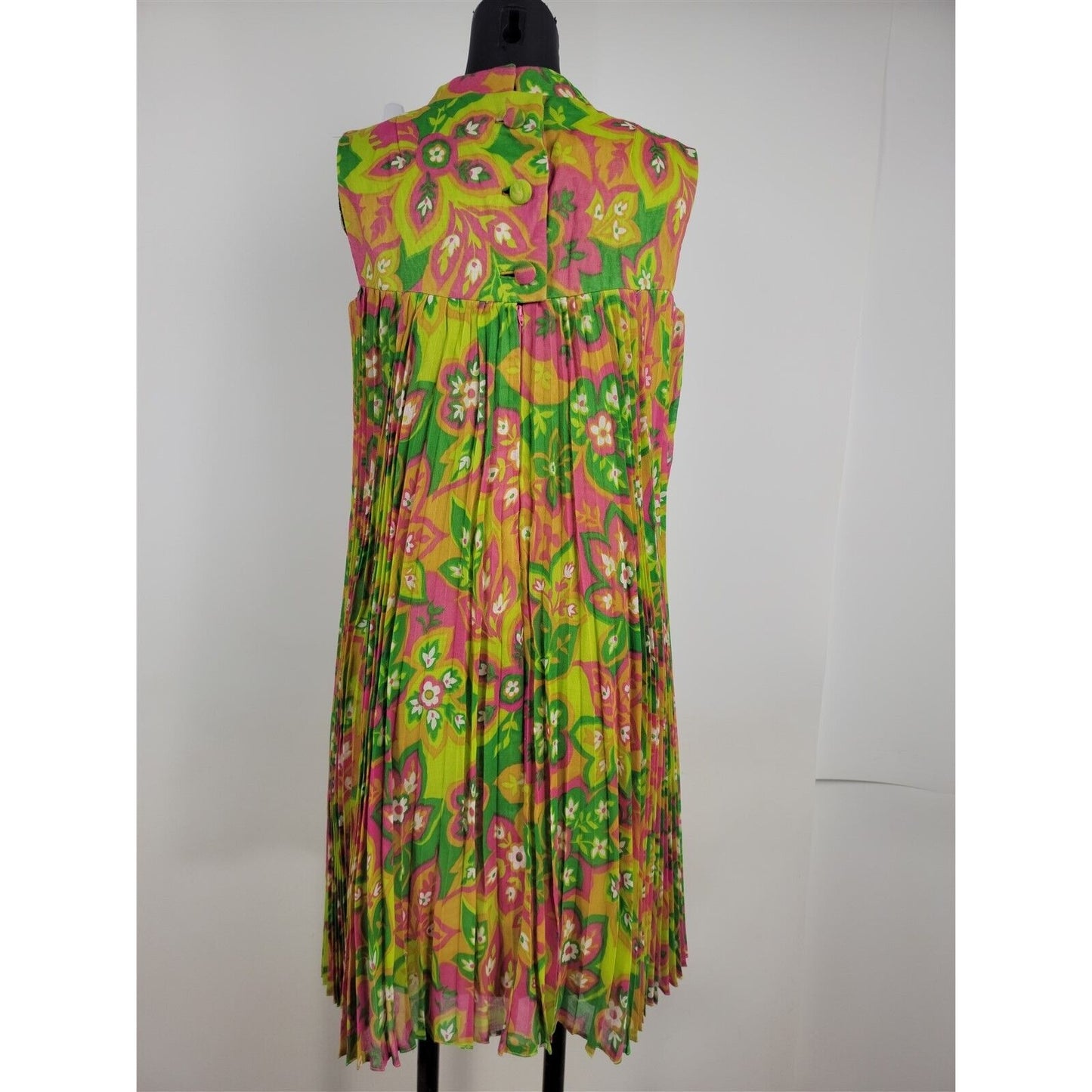 Vintage 1970s Junior Accent Frank Adams Sleeveless Floral Pleated Dress Womens S