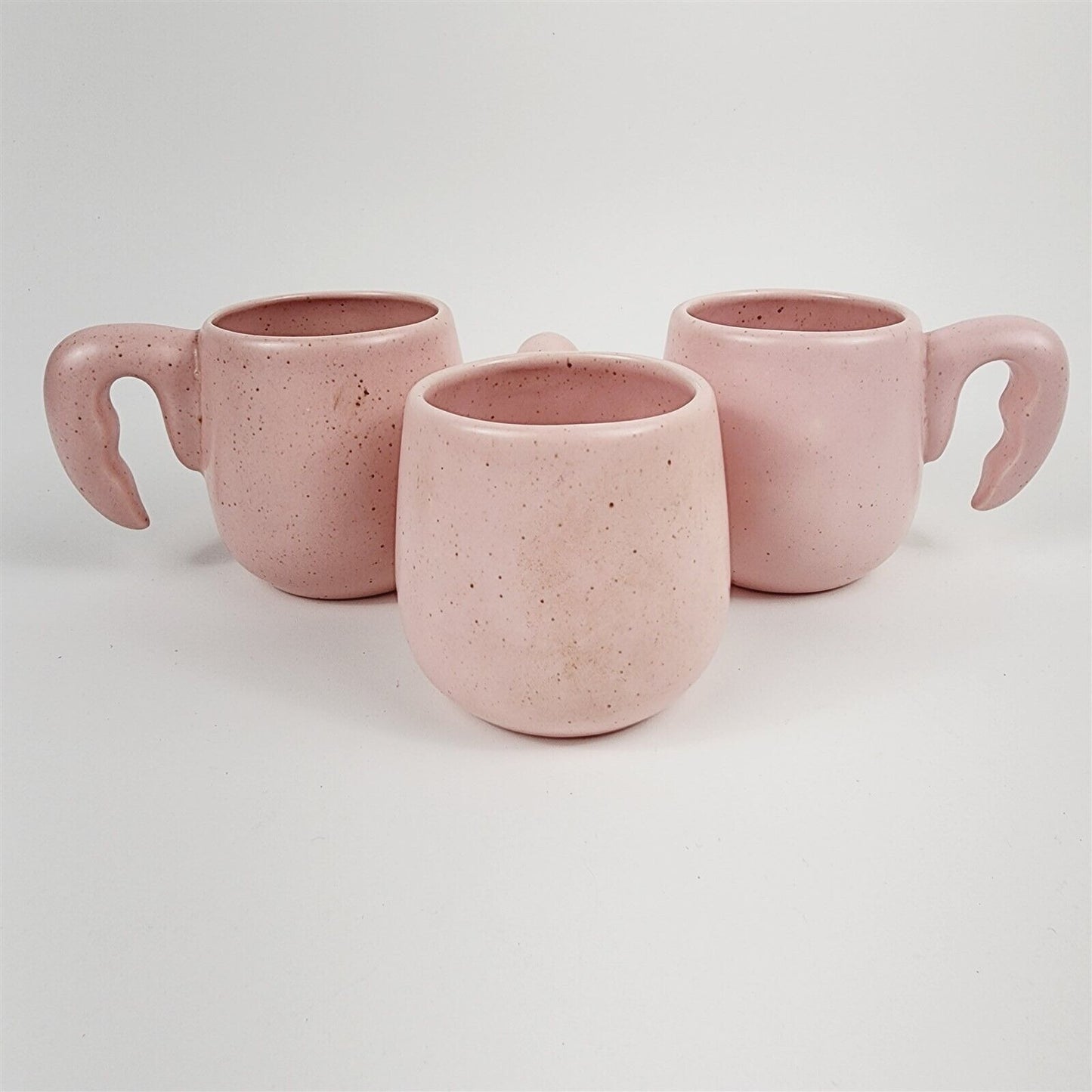 7 Pc Vintage Ceramic MCM Snack Set Speckled Pastel Pink 3 Cups 4 Trays