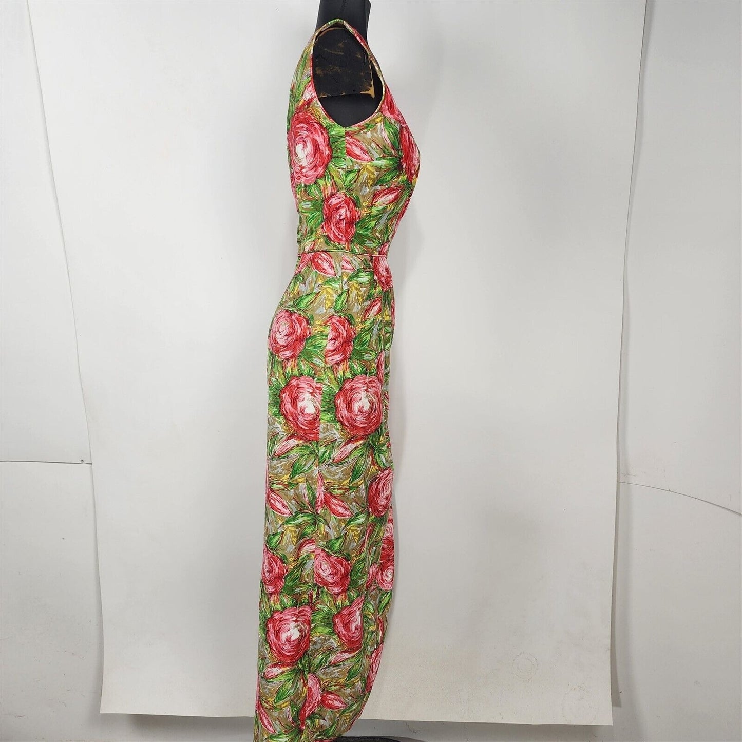 Vintage 1970s Tori Richard Honolulu Green & Pink Floral Hawaiian Maxi Wrap Dress