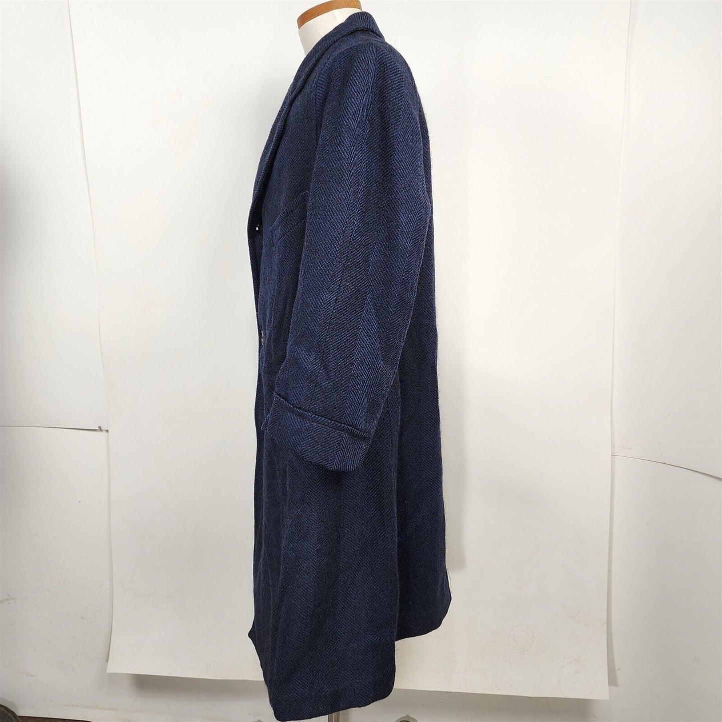 Vintage 1960s E. V. Price Blue Herringbone Over Coat Mens Size L/XL