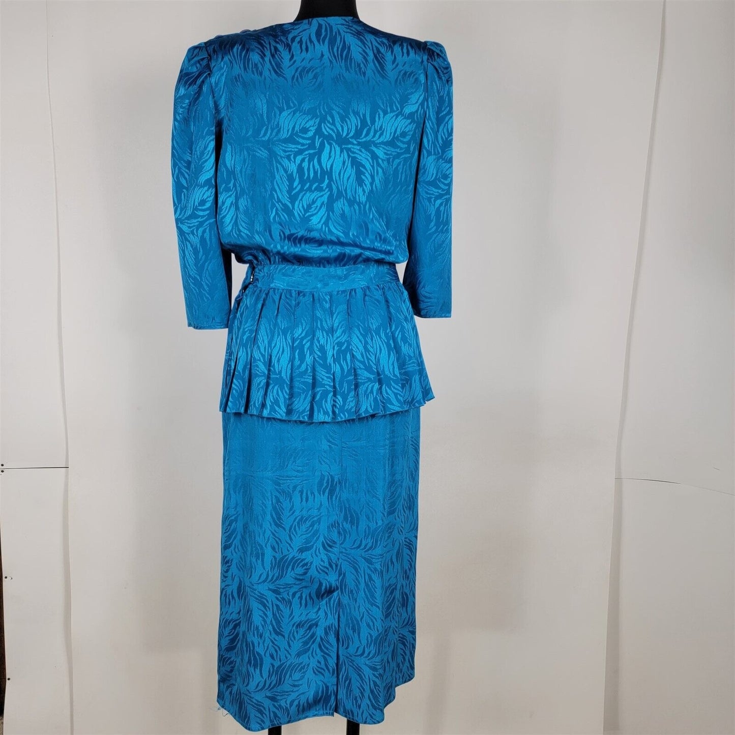 Vintage 80’s Nilani Embossed Blue Drop Waist Dress Womens Size 5/6