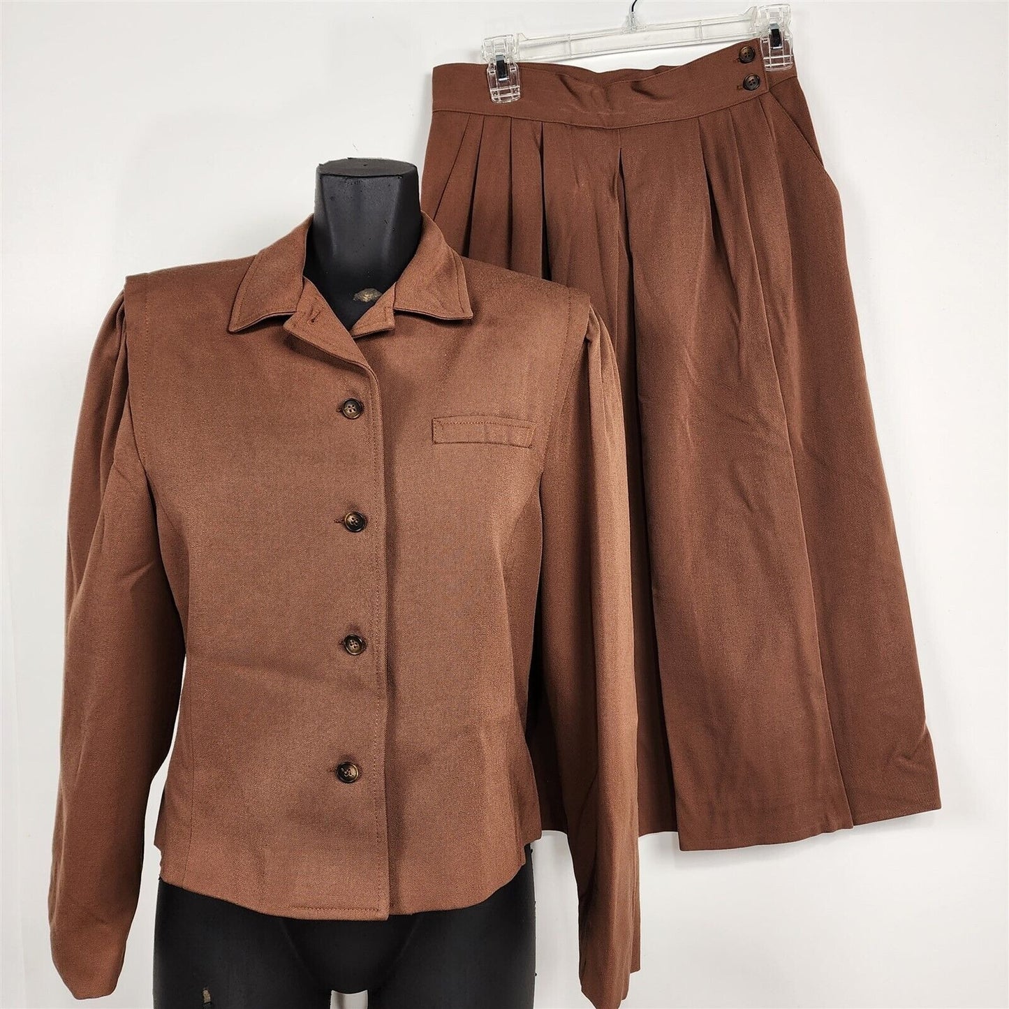 Vintage 1970s Jones New York Petite Brown 2 Pc Jacket & Skirt Suit Set