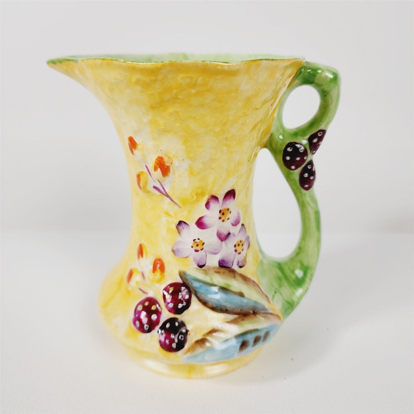 Vintage James Kent Bramble Longton Pitcher Floral Painted Yellow Green - 5" tall