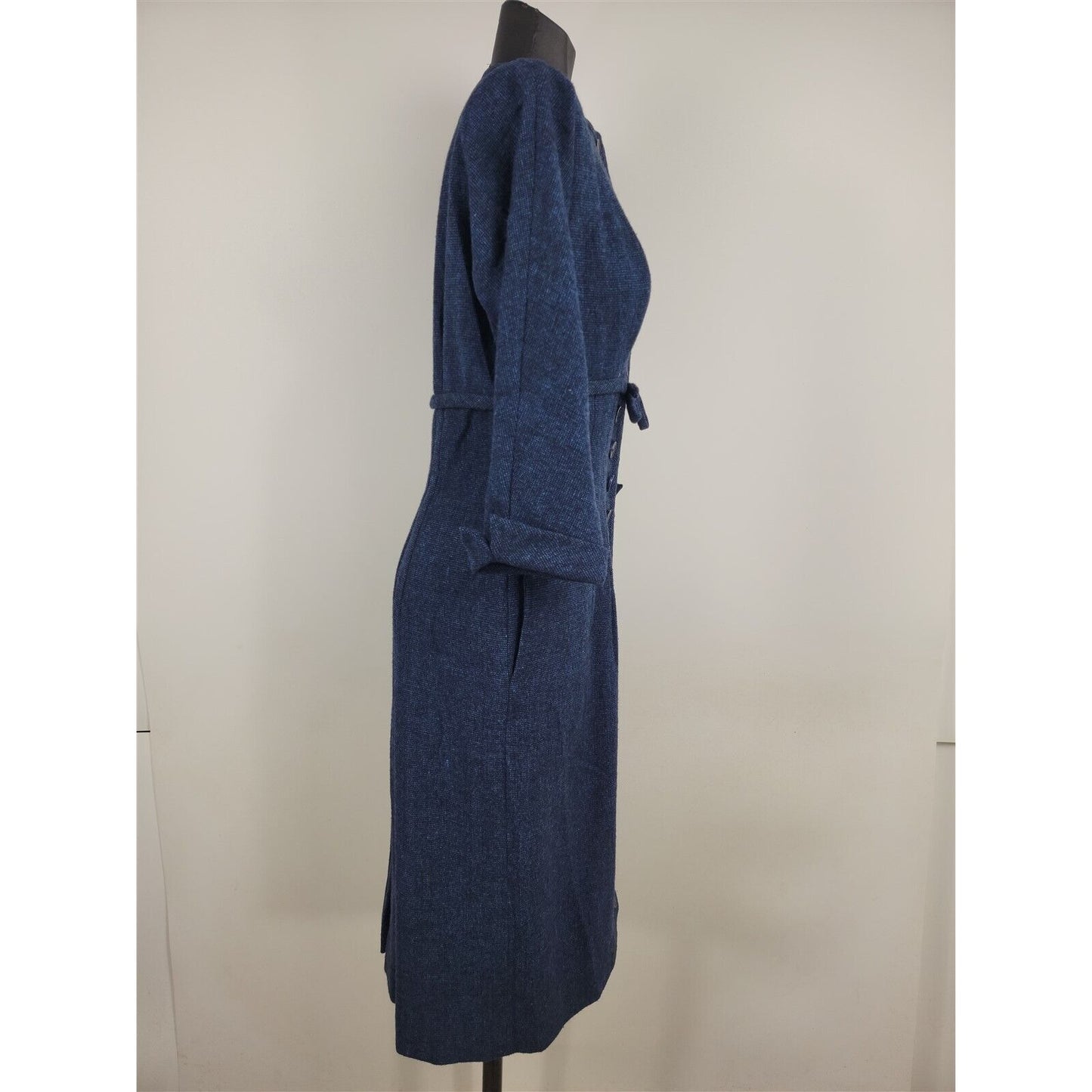 Vintage 1950s R&K Originals Navy Blue Wool Button Front Dress Womens M