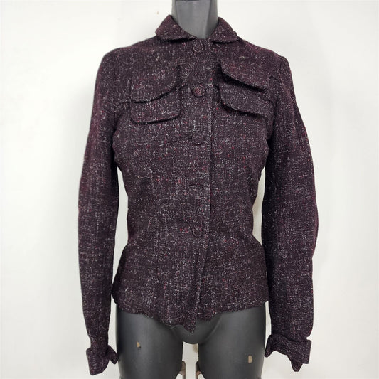 Vintage 1950s/60s Purple Tweed Button Front Lined Jacket Coat Womens