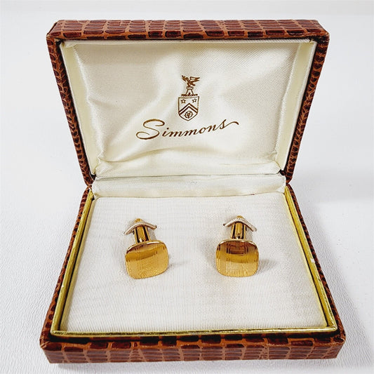 Vintage Simmons Square Cufflinks Gold Tone in Original Box