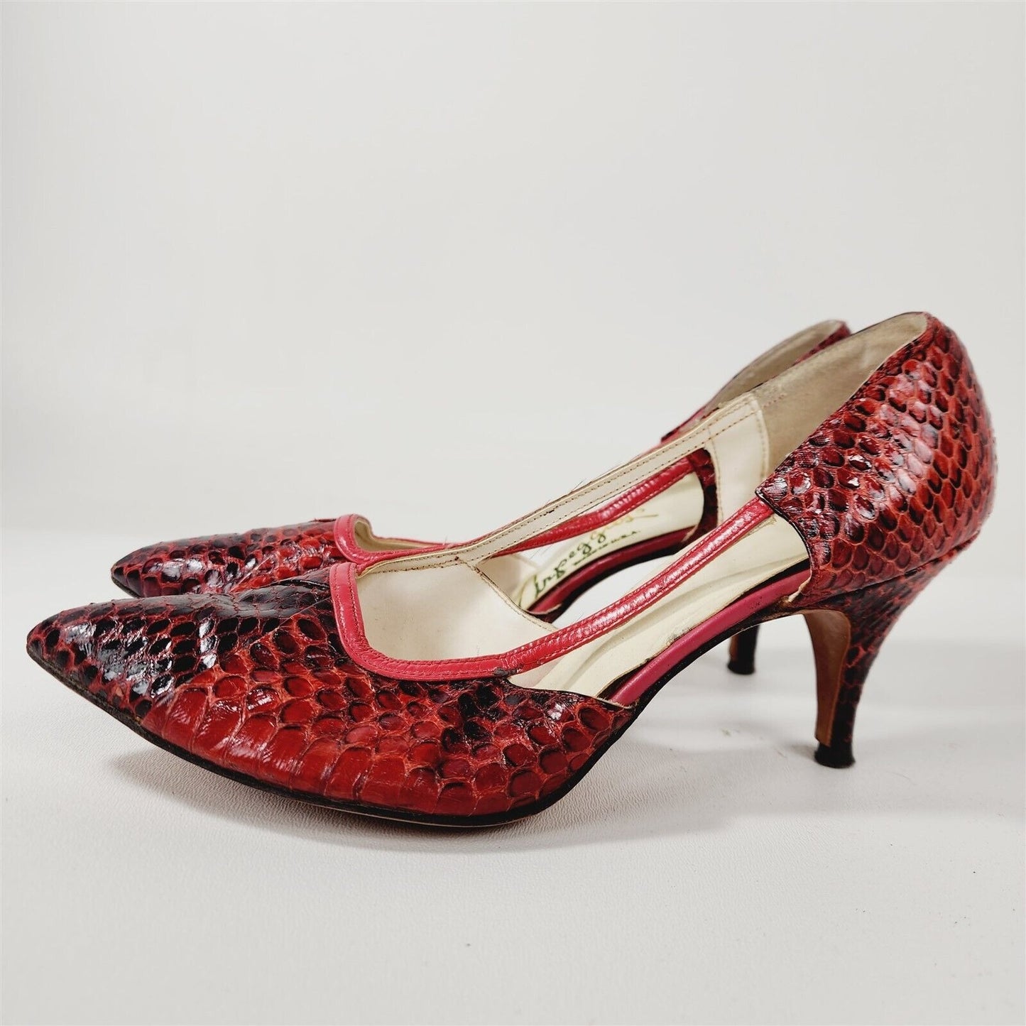 Vintage Arpeggios Red Snakeskin Leather Pumps Heels Womens Size 6